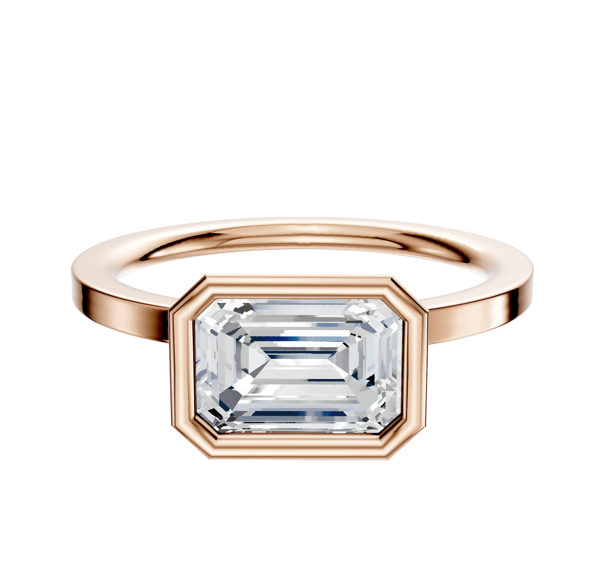 14K Rose Gold Bezel Full Bezel East/West Classic Flat 1.5mm Engagement Ring