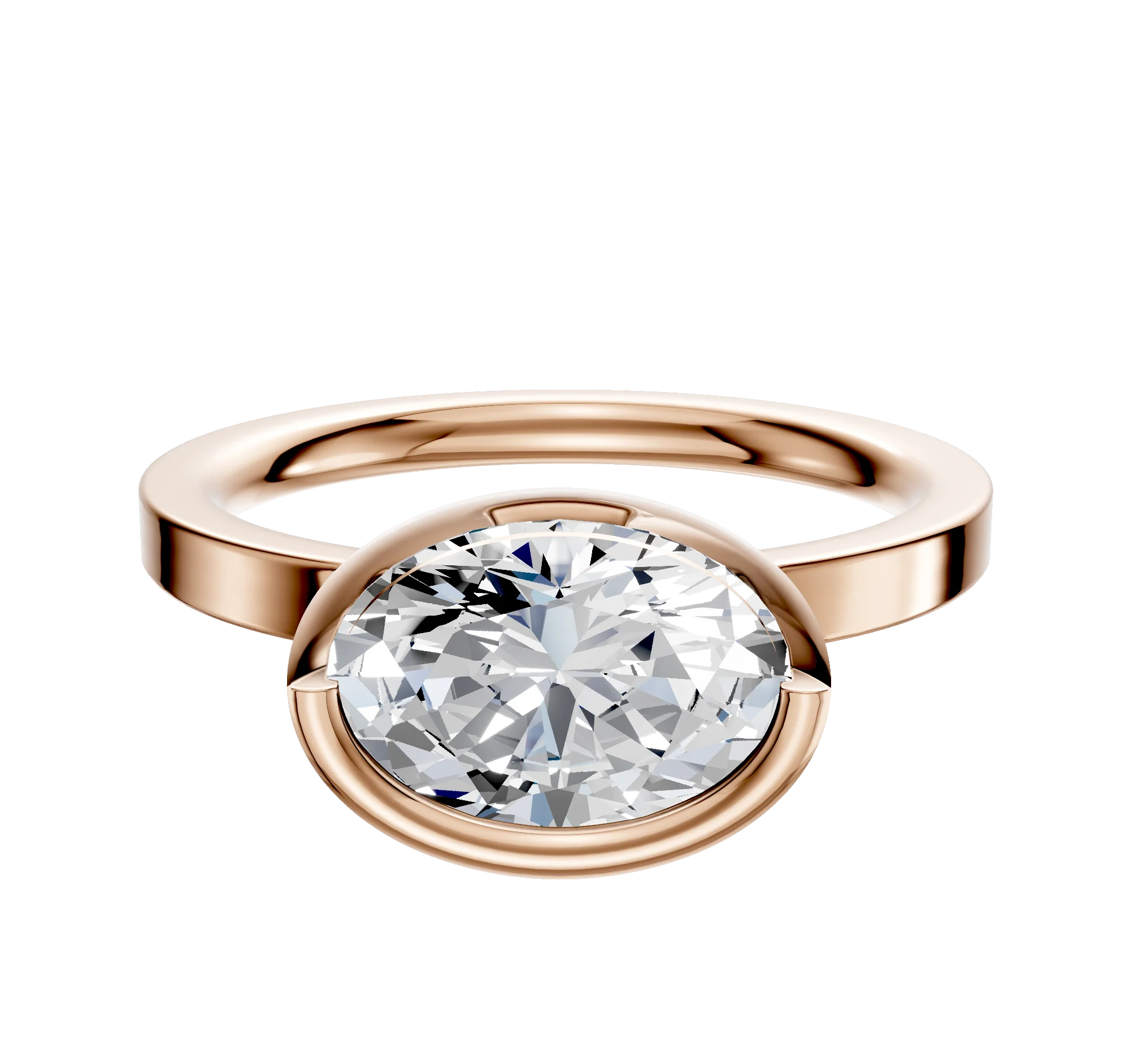 14K Rose Gold Bezel Full Bezel East/West Classic Flat 2.0mm Engagement Ring