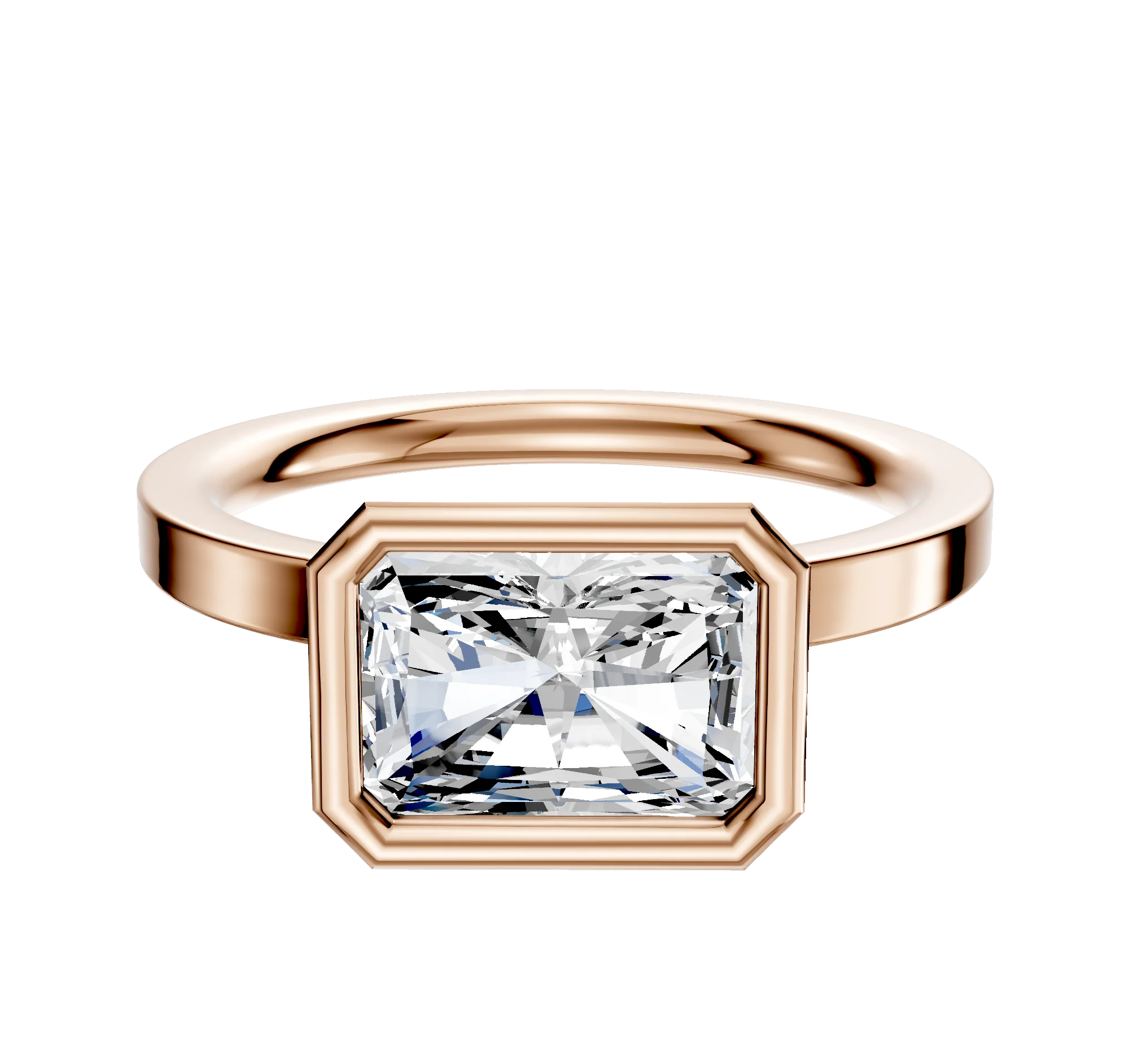 14K Rose Gold Bezel Full Bezel East/West Classic Flat 2.0mm Engagement Ring