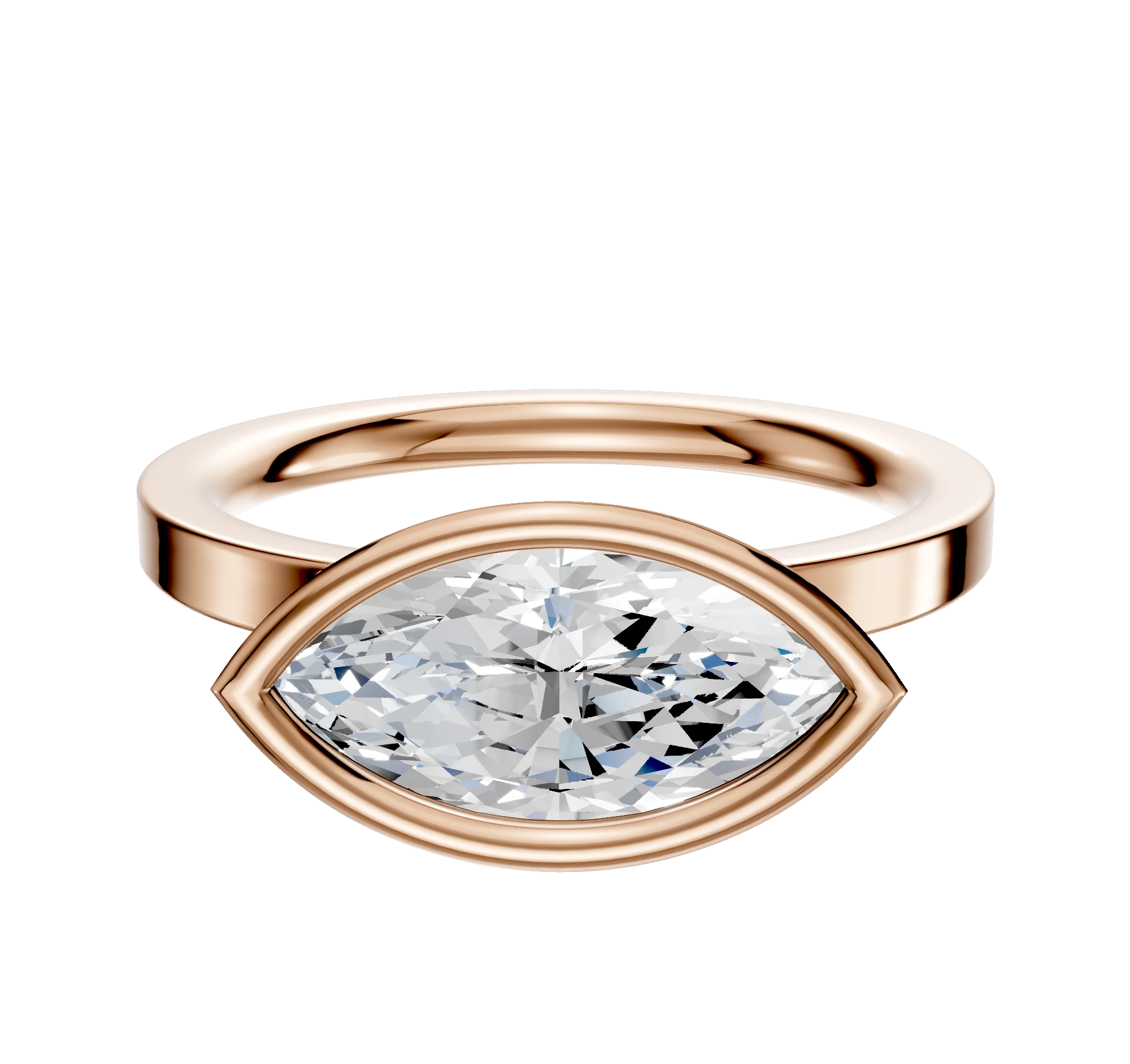 14K Rose Gold Bezel Full Bezel East/West Classic Flat 2.0mm Engagement Ring