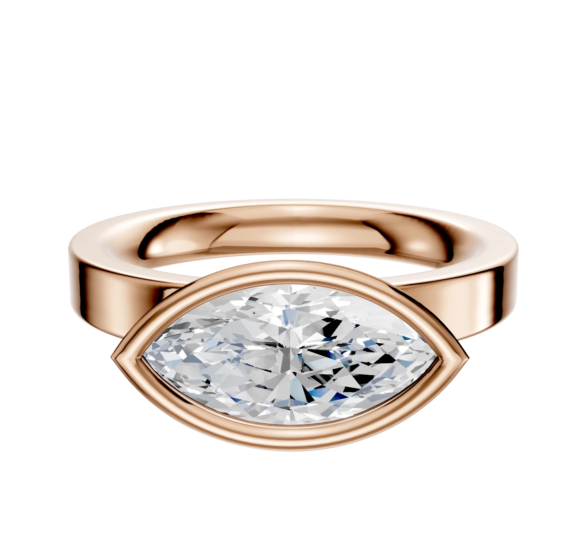 14K Rose Gold Bezel Full Bezel East/West Classic Flat 3.0mm Engagement Ring