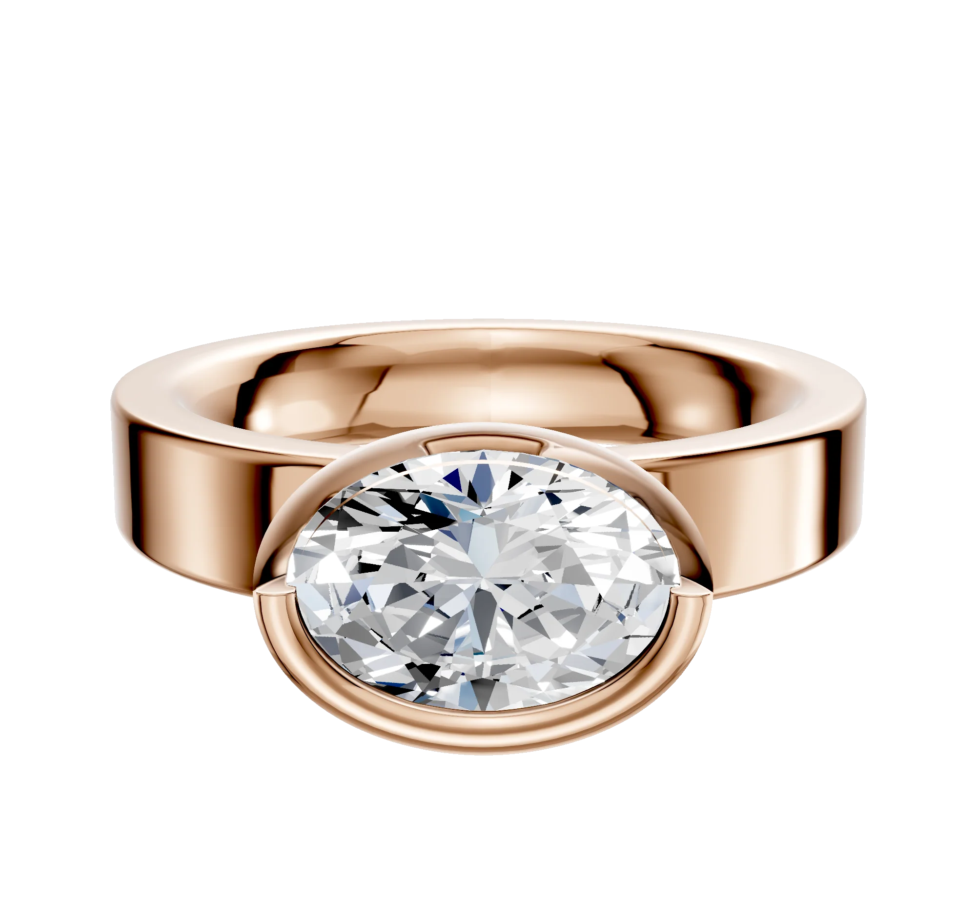 14K Rose Gold Bezel Full Bezel East/West Classic Flat 4.0mm Engagement Ring