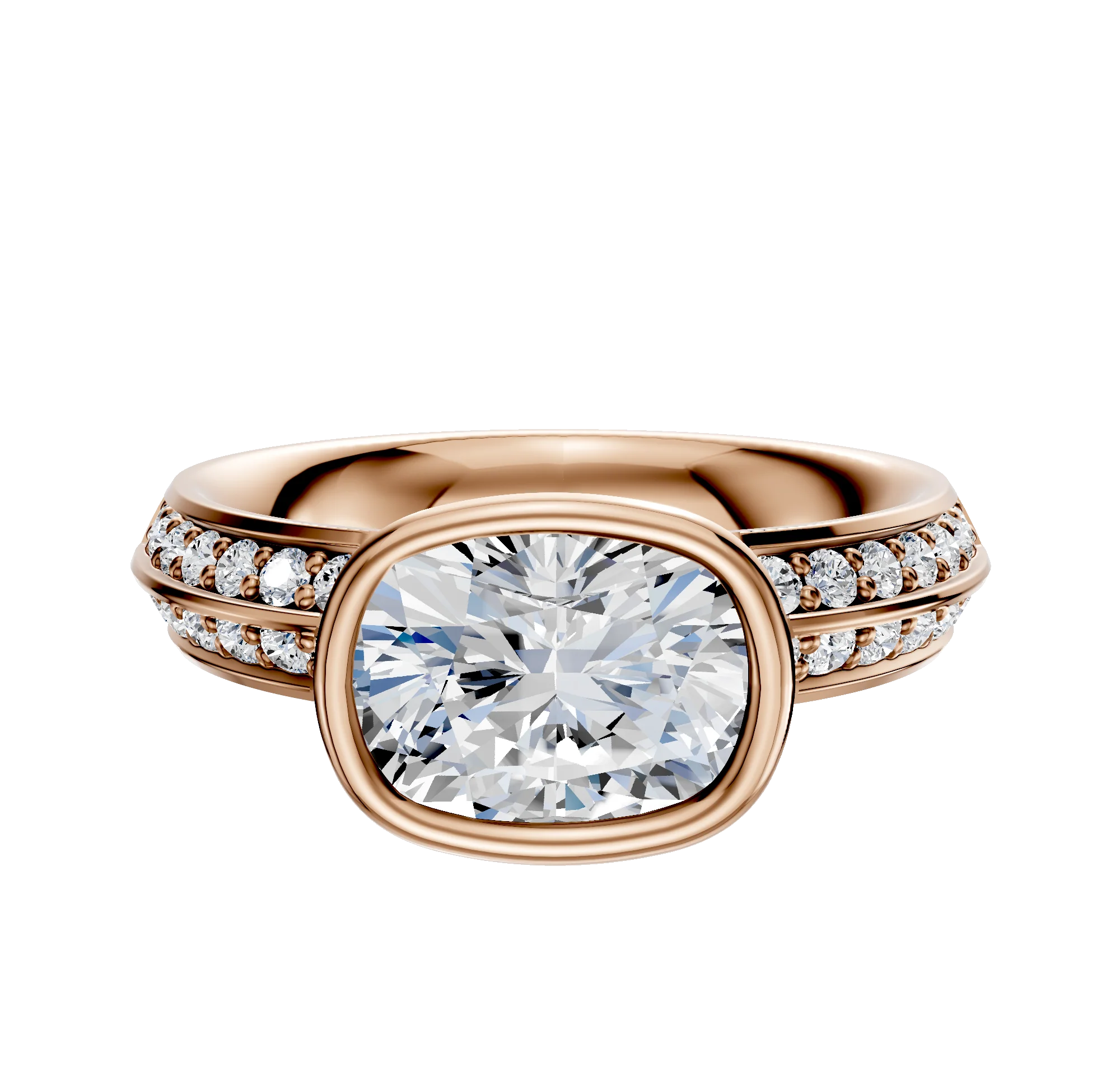 14K Rose Gold Bezel Full Bezel East/West Classic Knife Edge 1-Row-Pave 2.5mm Engagement Ring