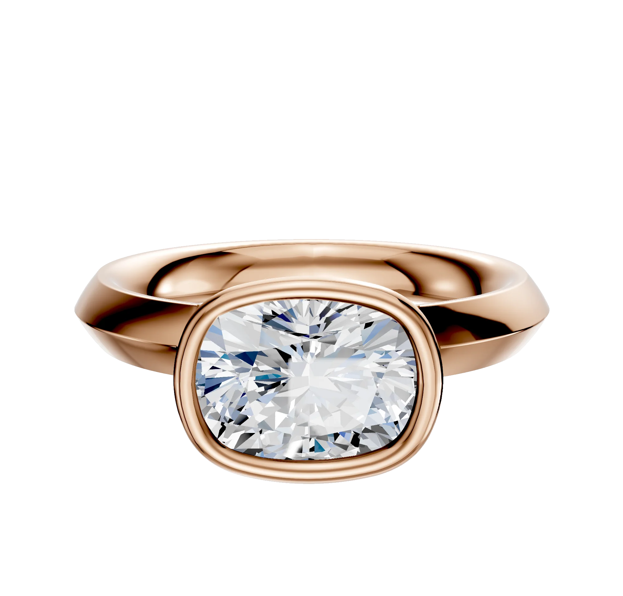 14K Rose Gold Bezel Full Bezel East/West Classic Knife Edge 3.0mm Engagement Ring