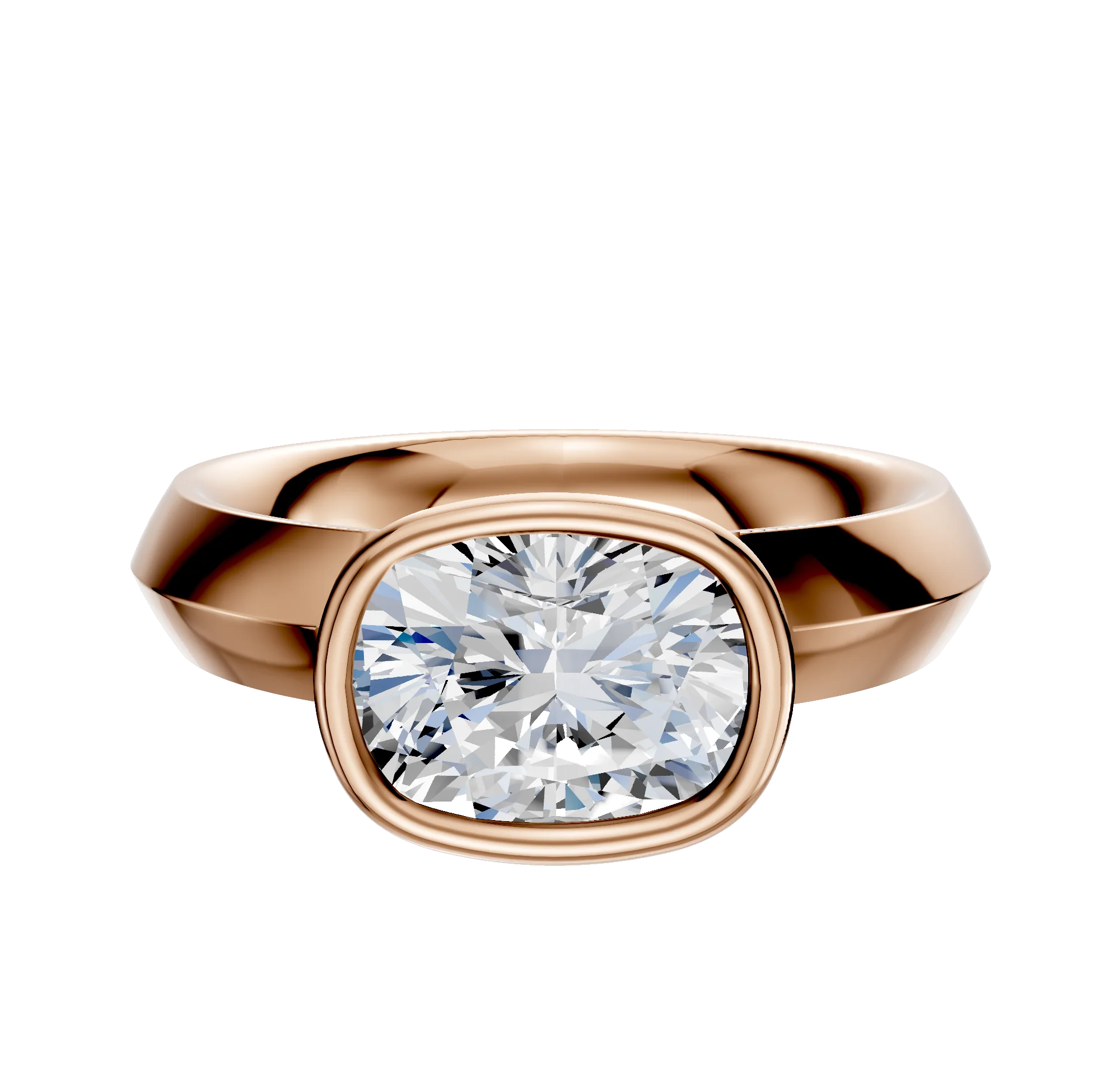 14K Rose Gold Bezel Full Bezel East/West Classic Knife Edge 4.0mm Engagement Ring