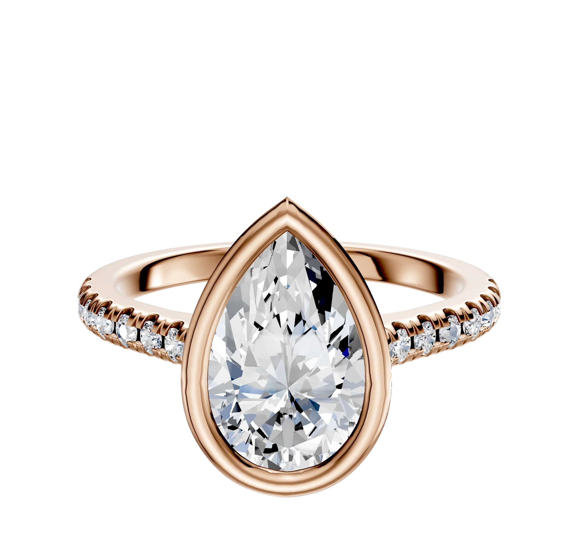 14K Rose Gold Bezel Full Bezel North/South Cathedral Dome 1-Row-Pave 2.5mm Engagement Ring