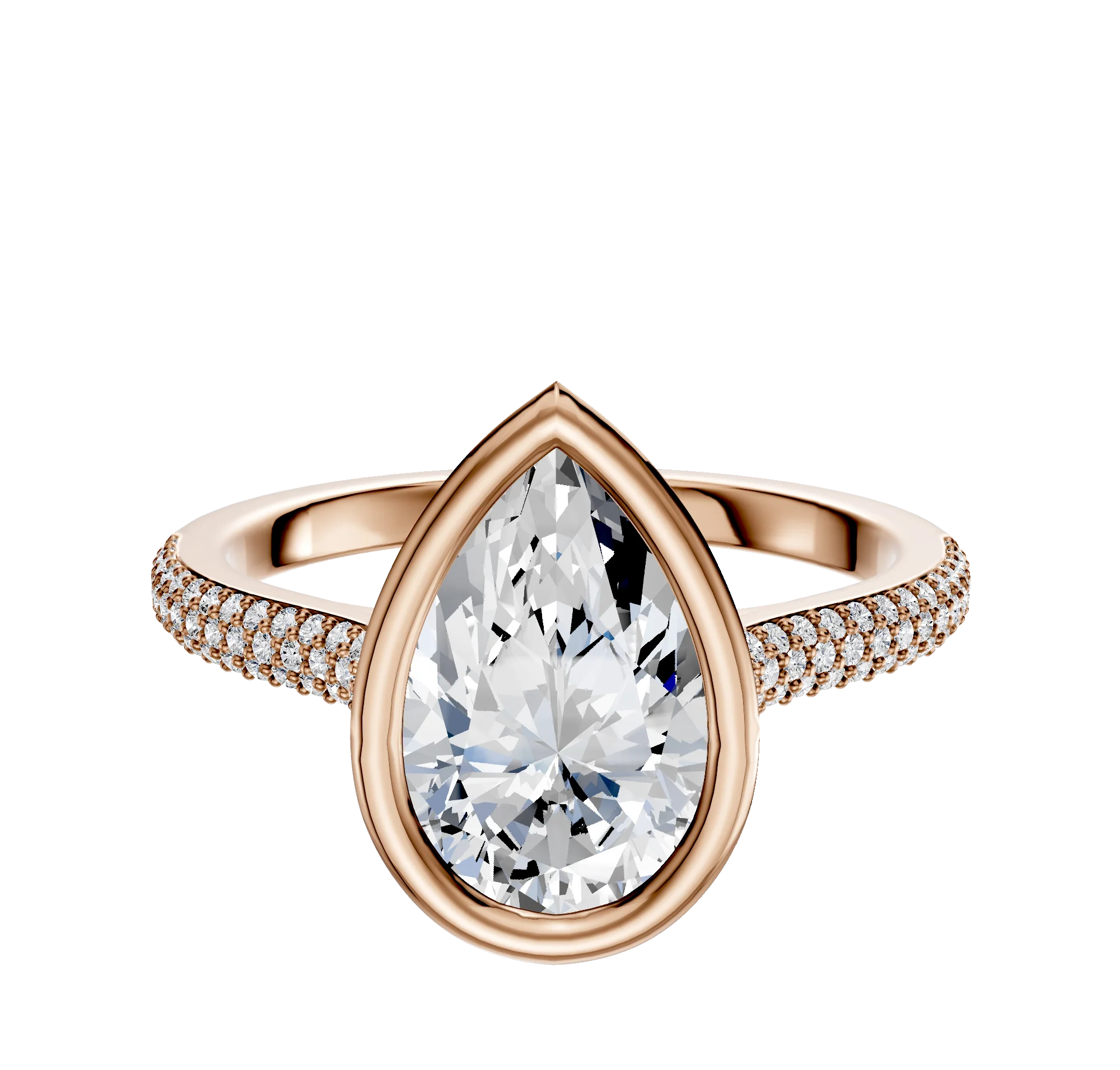 14K Rose Gold Bezel Full Bezel North/South Cathedral Dome 3-Row-Pave 2.0mm Engagement Ring