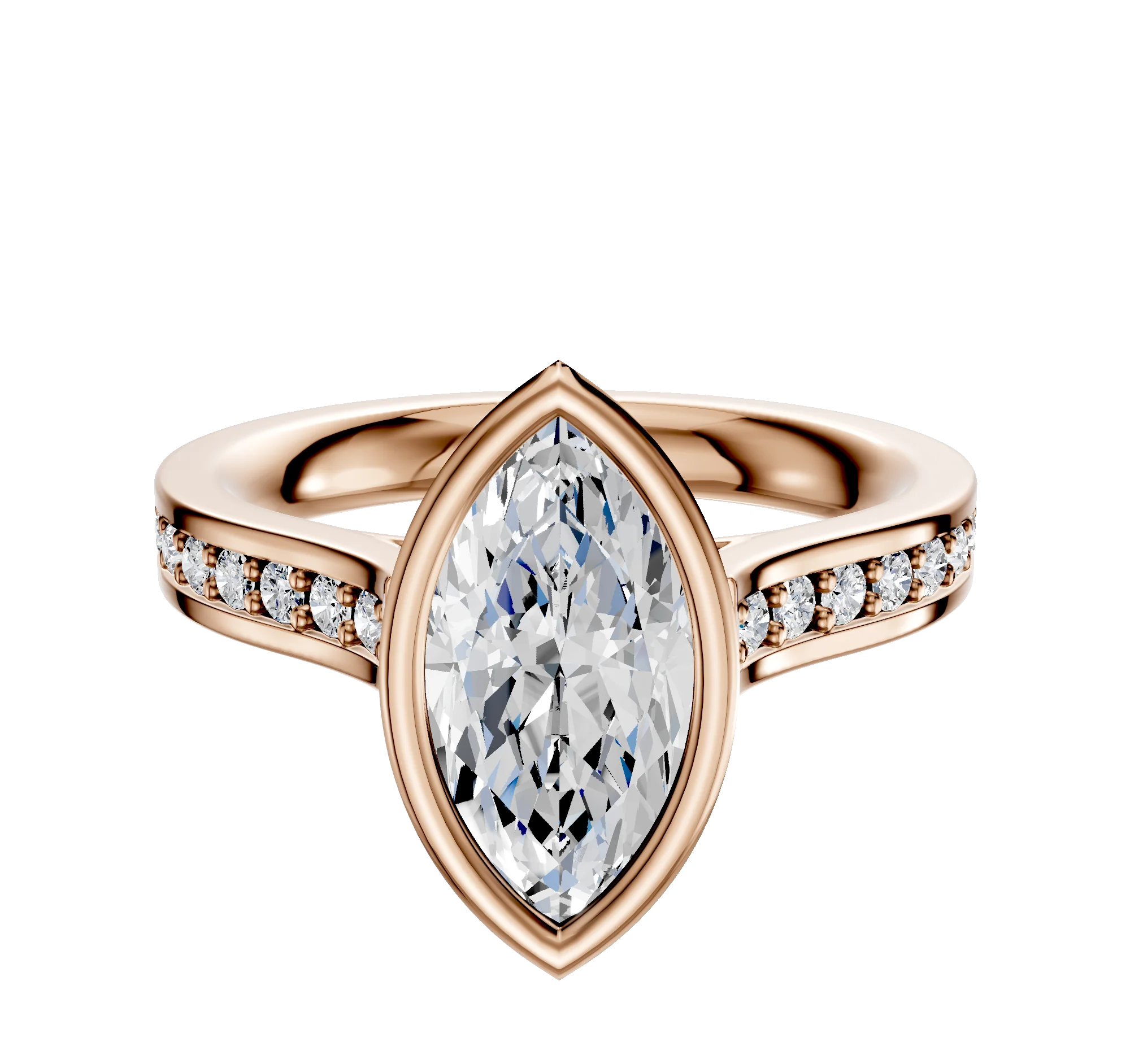 14K Rose Gold Bezel Full Bezel North/South Cathedral Flat 1-Row-Pave 2.5mm Engagement Ring