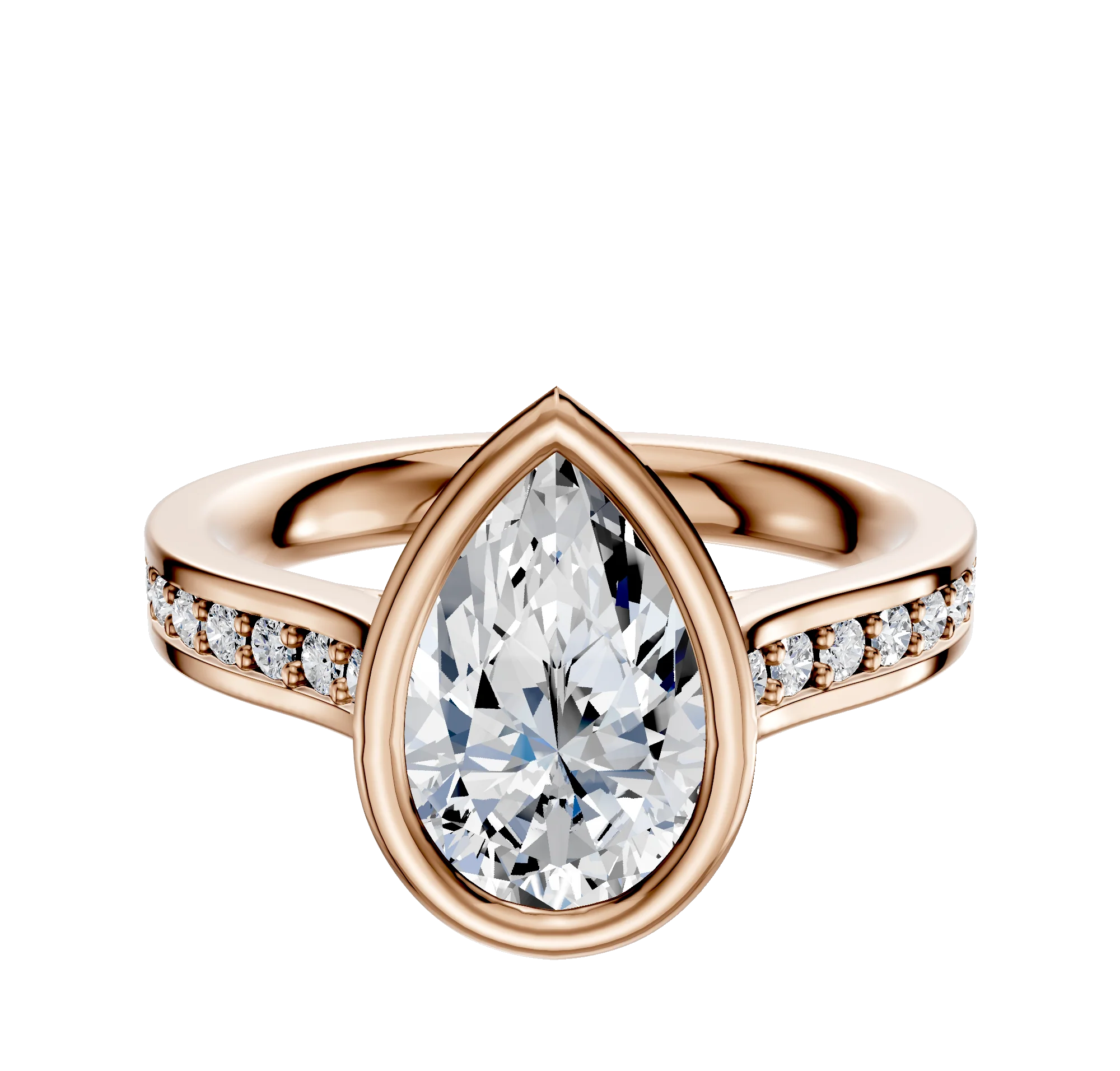 14K Rose Gold Bezel Full Bezel North/South Cathedral Flat 1-Row-Pave 2.5mm Engagement Ring