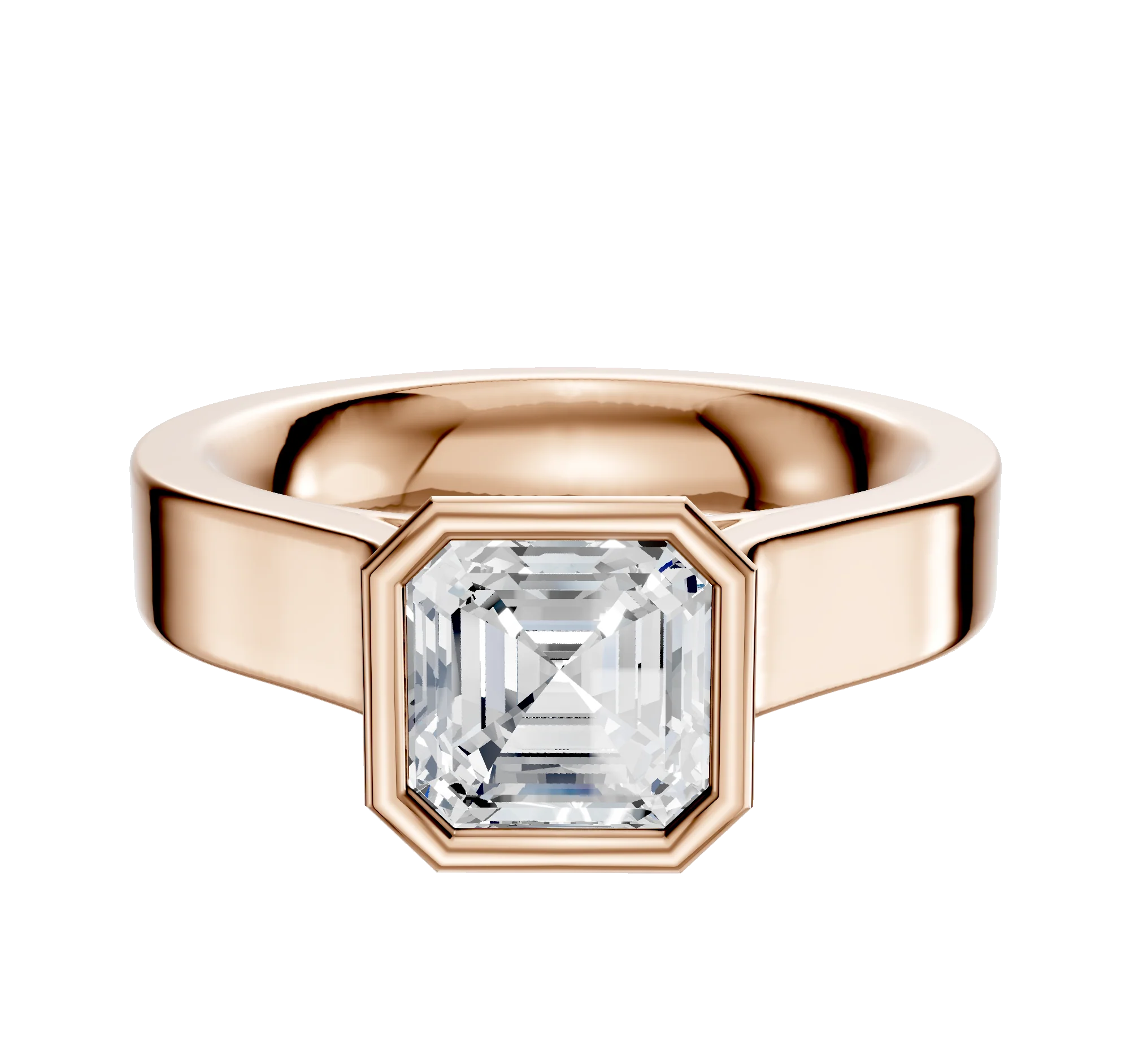 14K Rose Gold Bezel Full Bezel North/South Cathedral Flat 4.0mm Engagement Ring