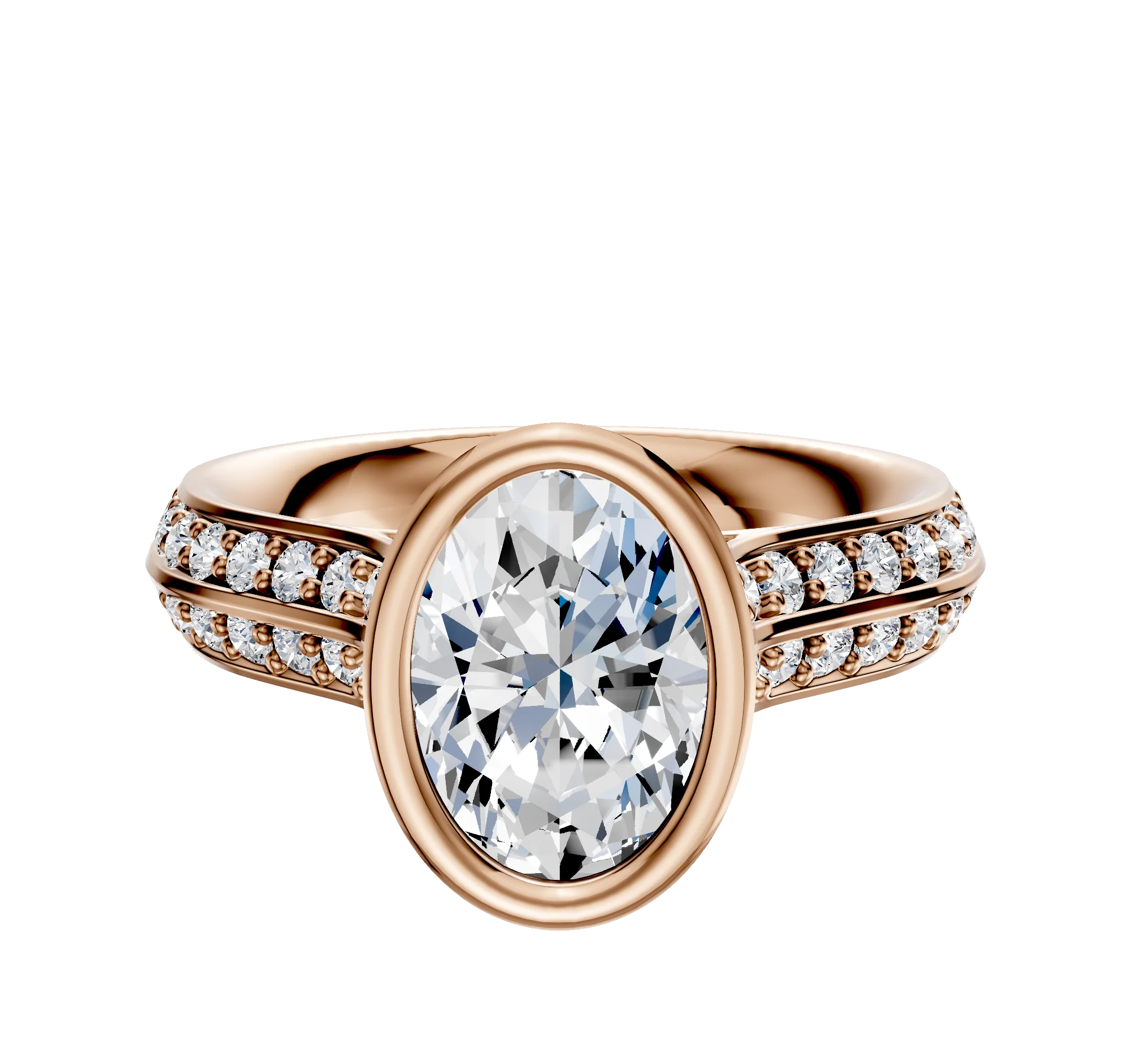 14K Rose Gold Bezel Full Bezel North/South Cathedral Knife Edge 1-Row-Pave 2.5mm Engagement Ring