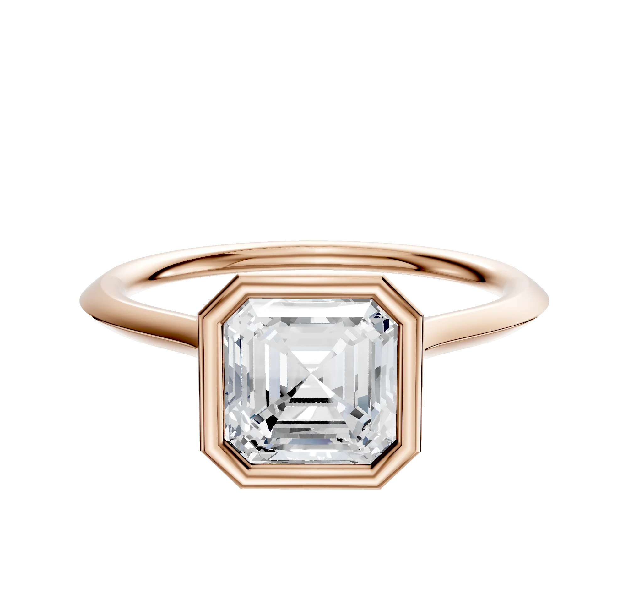 14K Rose Gold Bezel Full Bezel North/South Cathedral Knife Edge 1.5mm Engagement Ring
