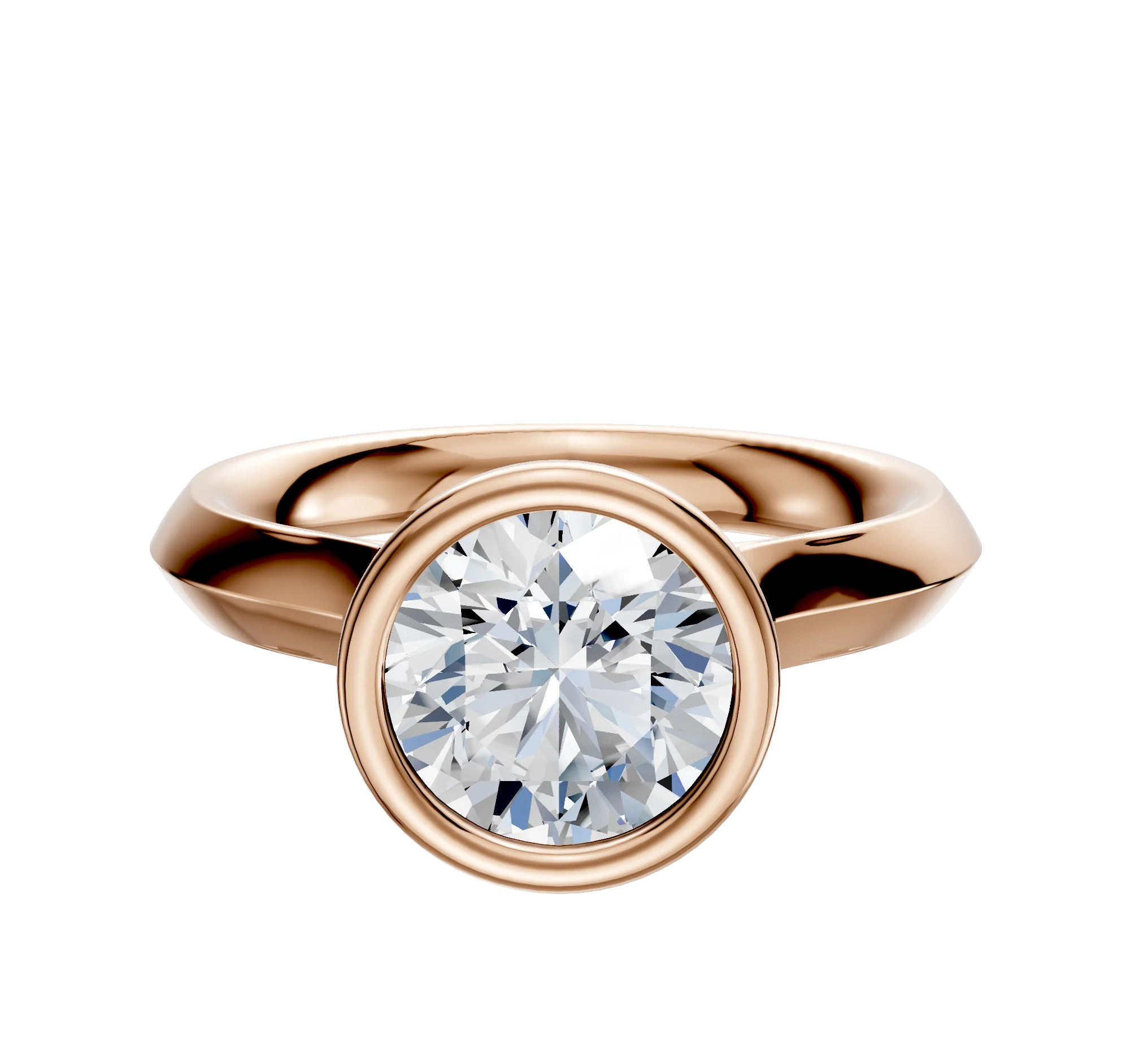 14K Rose Gold Bezel Full Bezel North/South Cathedral Knife Edge 3.0mm Engagement Ring