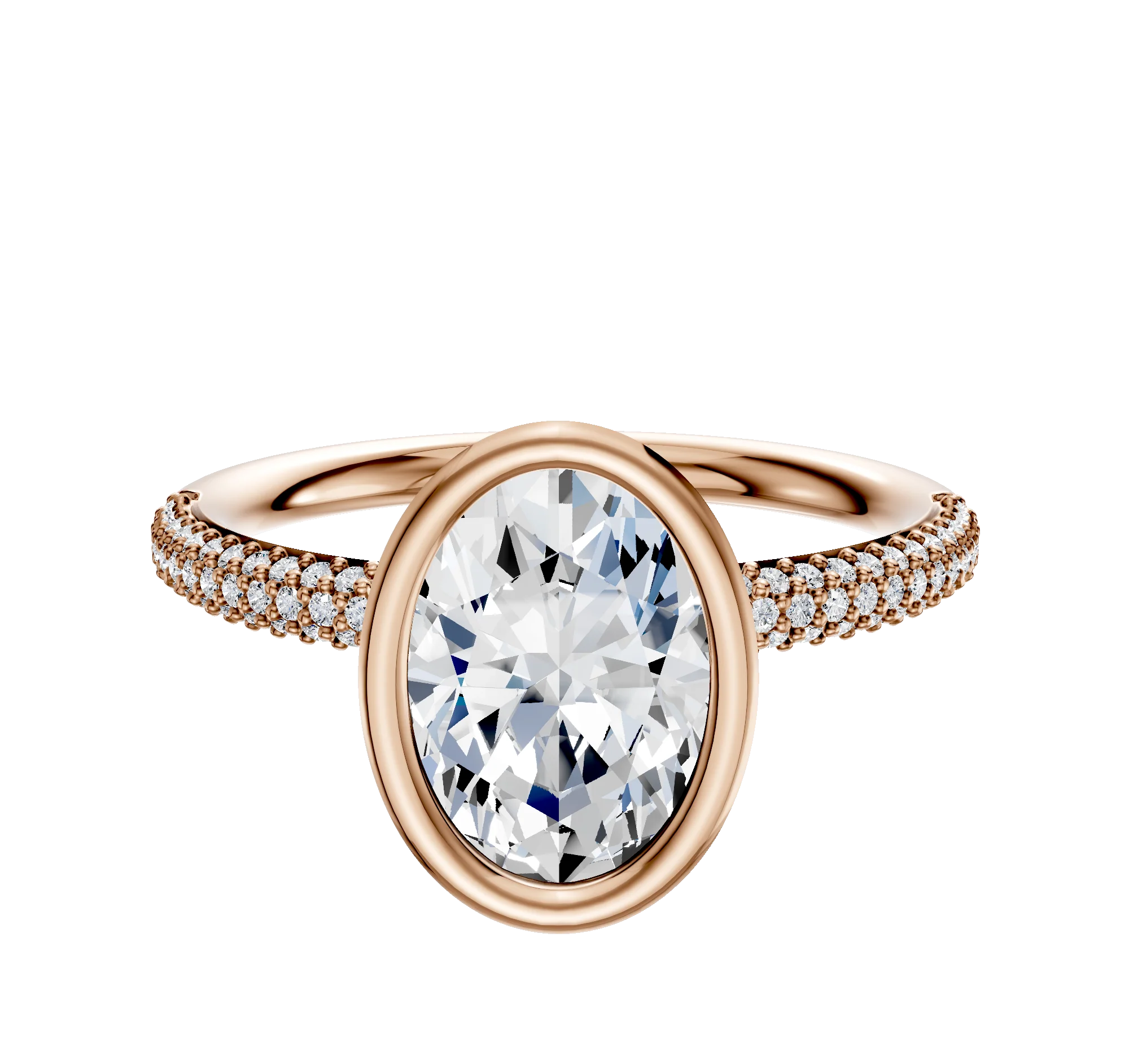 14K Rose Gold Bezel Full Bezel North/South Classic Dome 3-Row-Pave 2.0mm Engagement Ring