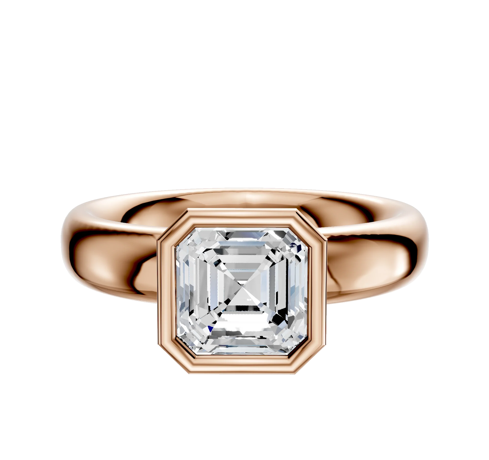 14K Rose Gold Bezel Full Bezel North/South Classic Dome 4.0mm Engagement Ring