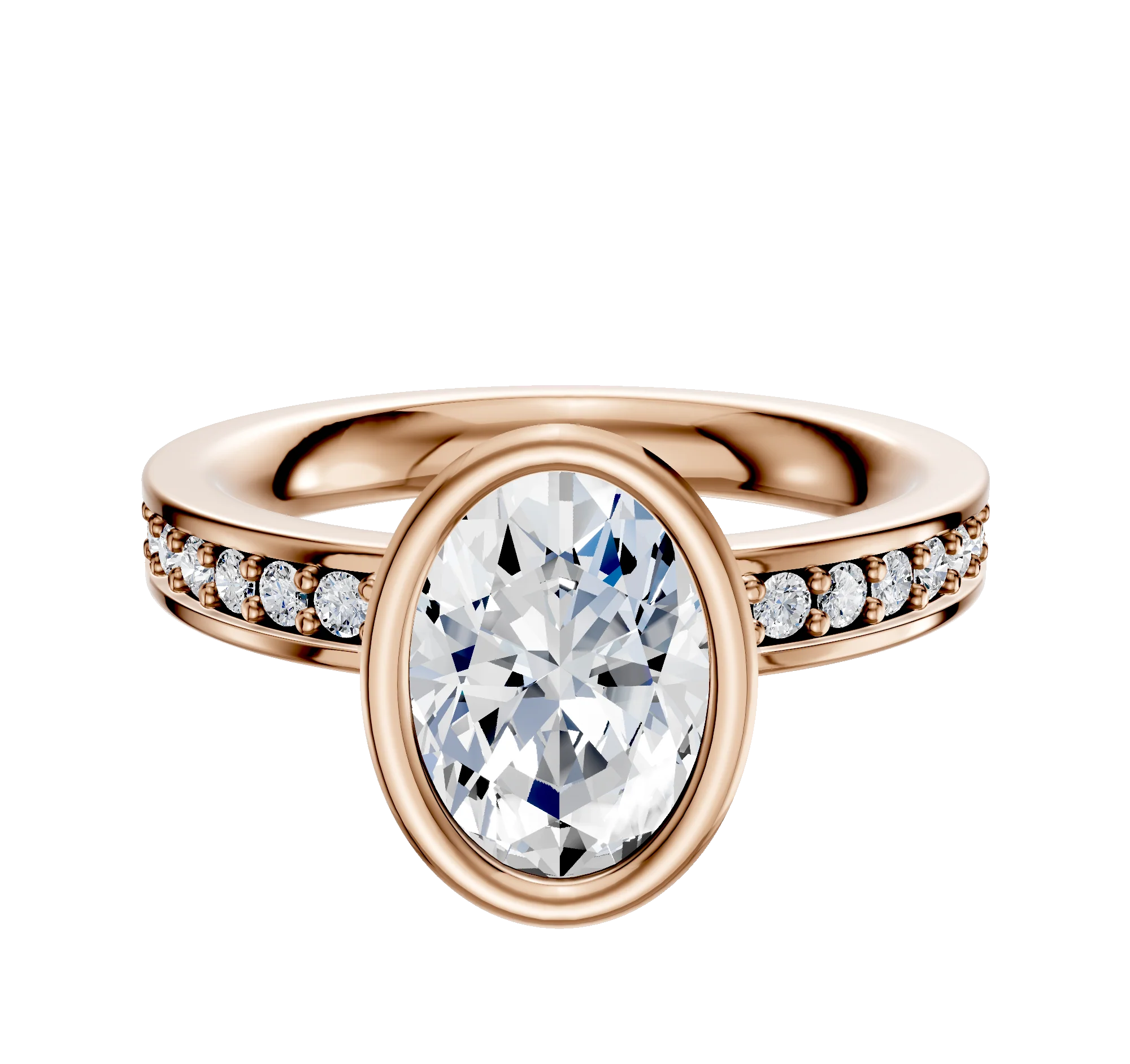 14K Rose Gold Bezel Full Bezel North/South Classic Flat 1-Row-Pave 2.5mm Engagement Ring