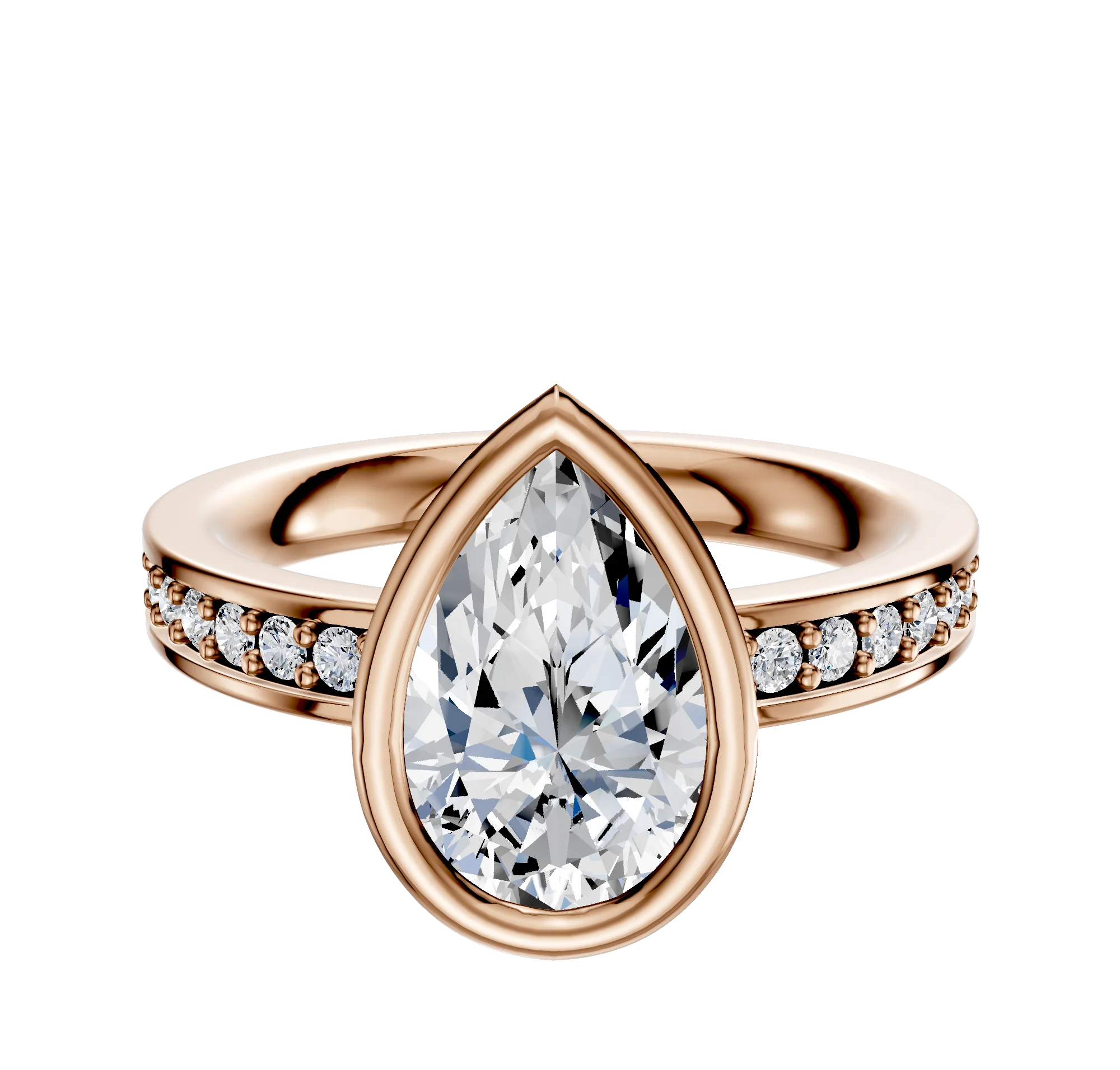 14K Rose Gold Bezel Full Bezel North/South Classic Flat 1-Row-Pave 2.5mm Engagement Ring