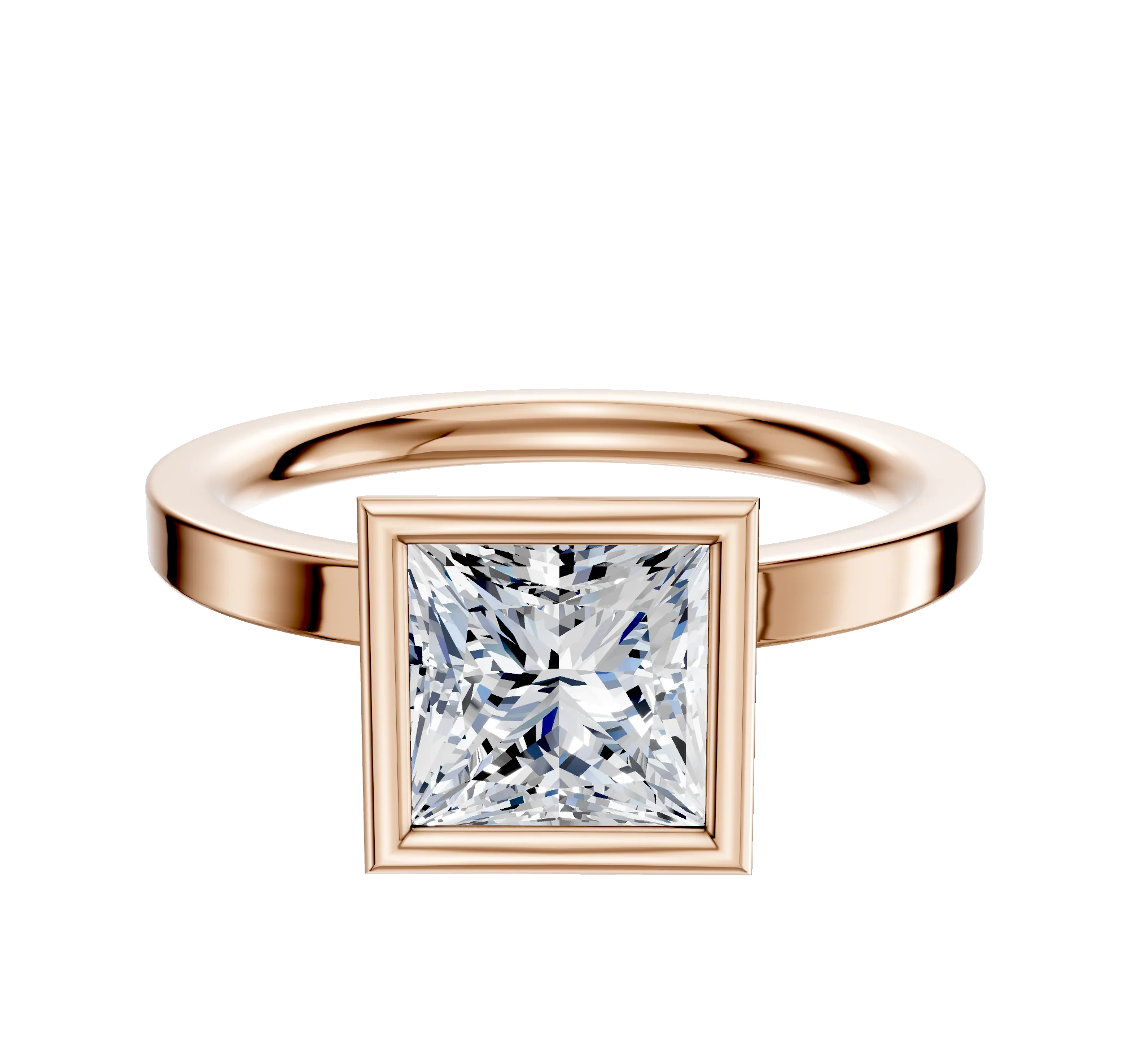 14K Rose Gold Bezel Full Bezel North/South Classic Flat 2.0mm Engagement Ring