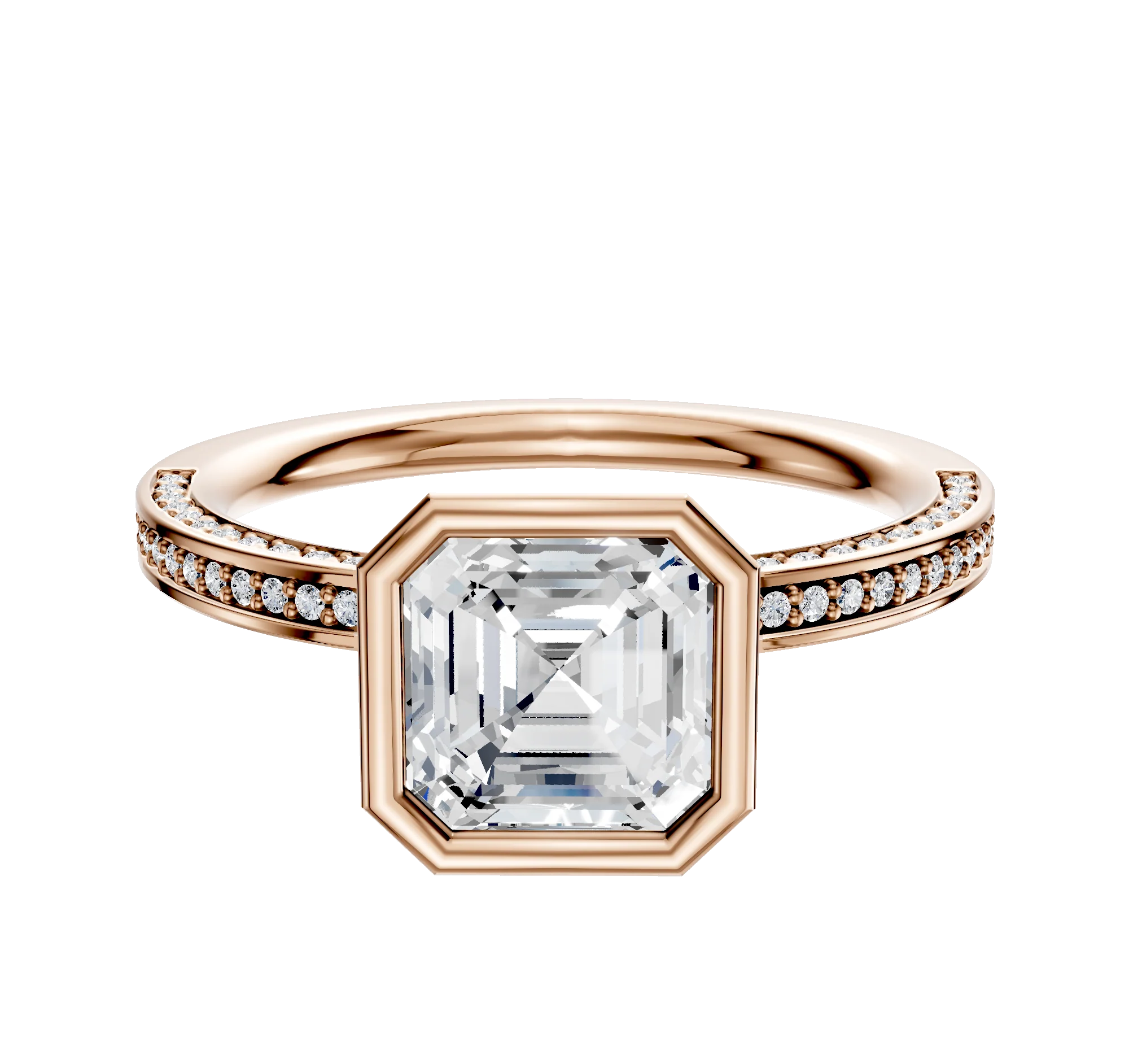14K Rose Gold Bezel Full Bezel North/South Classic Flat 3-Row-Pave 2.0mm Engagement Ring