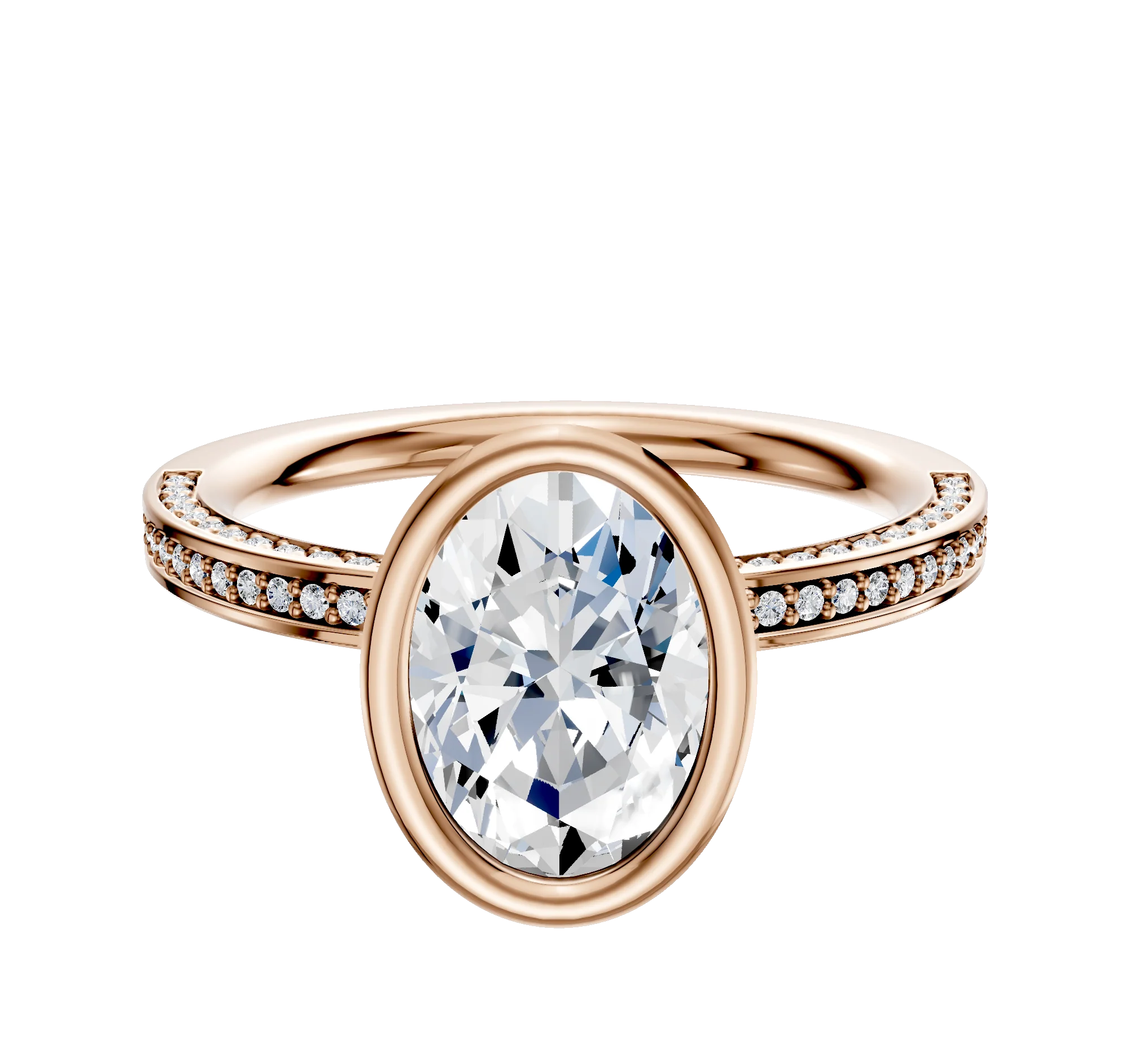 14K Rose Gold Bezel Full Bezel North/South Classic Flat 3-Row-Pave 2.0mm Engagement Ring