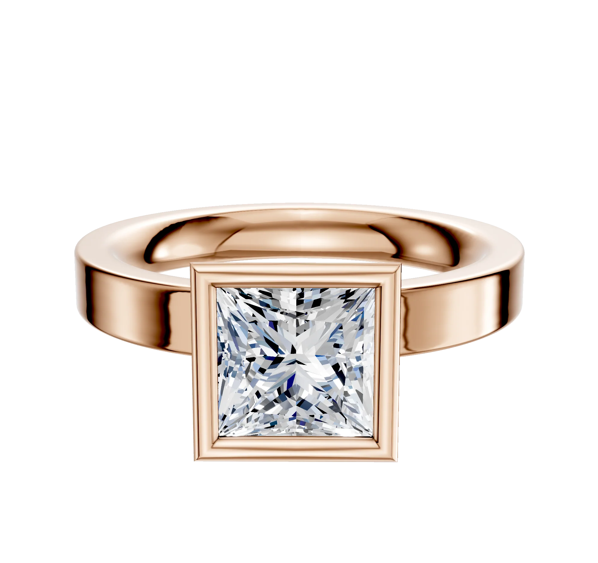 14K Rose Gold Bezel Full Bezel North/South Classic Flat 3.0mm Engagement Ring