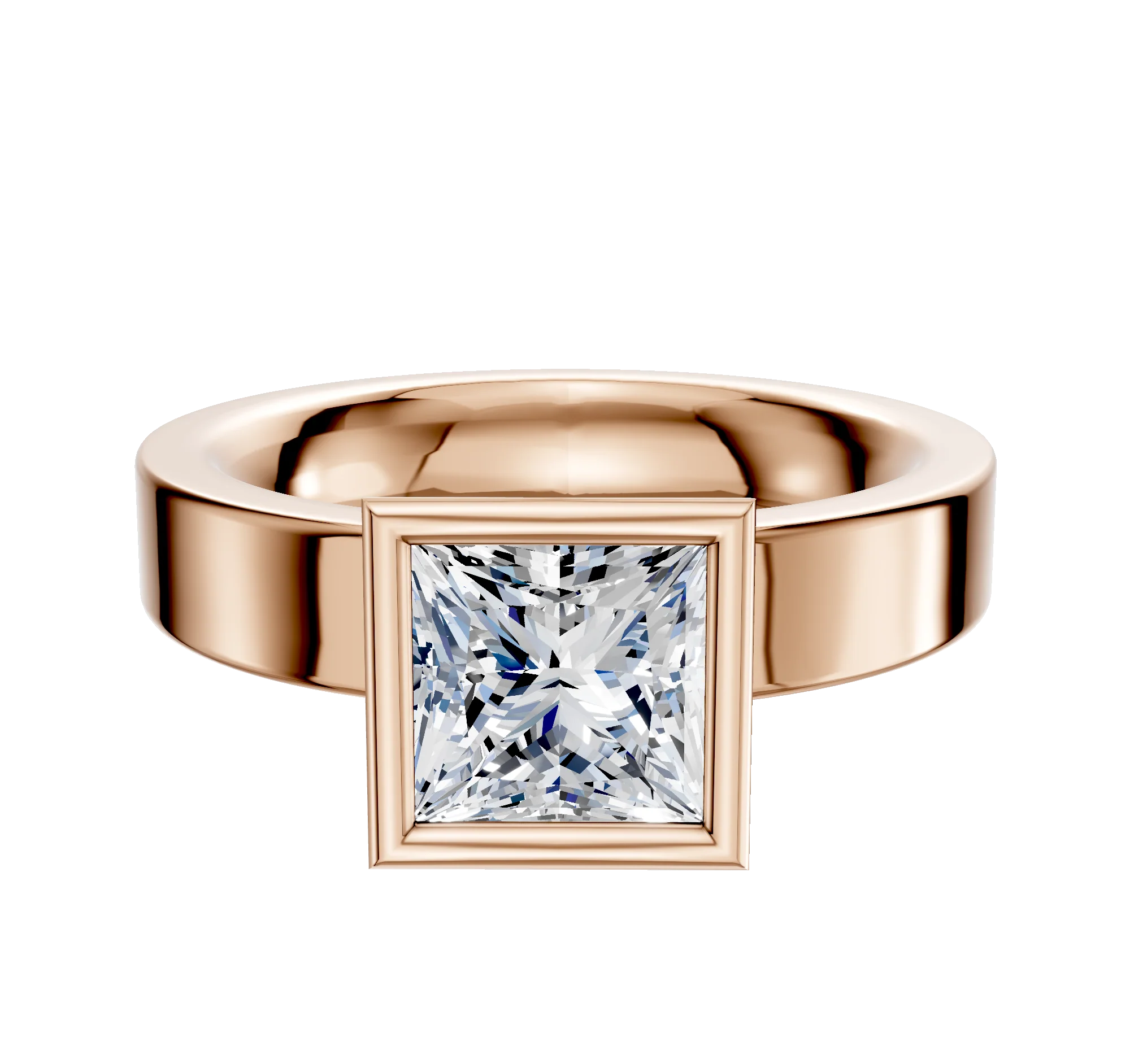 14K Rose Gold Bezel Full Bezel North/South Classic Flat 4.0mm Engagement Ring