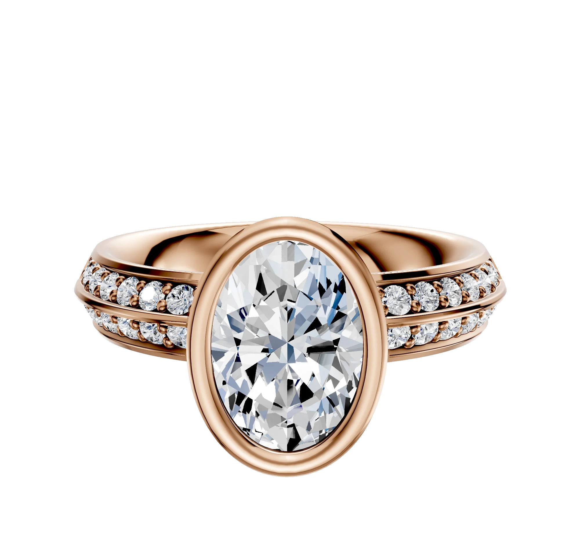 14K Rose Gold Bezel Full Bezel North/South Classic Knife Edge 1-Row-Pave 2.5mm Engagement Ring