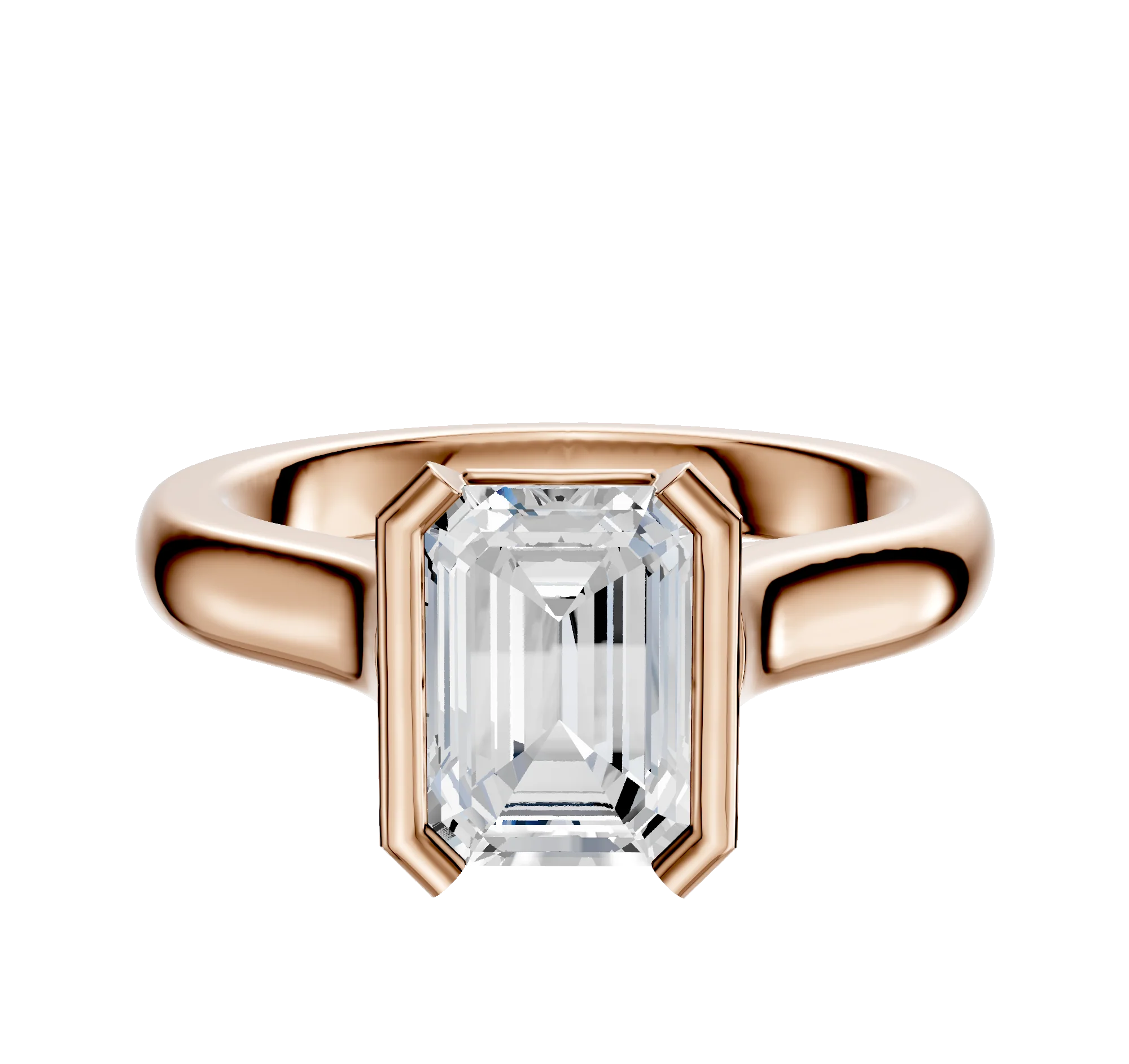 14K Rose Gold Bezel Half Bezel North/South Cathedral Dome 3.0mm Engagement Ring