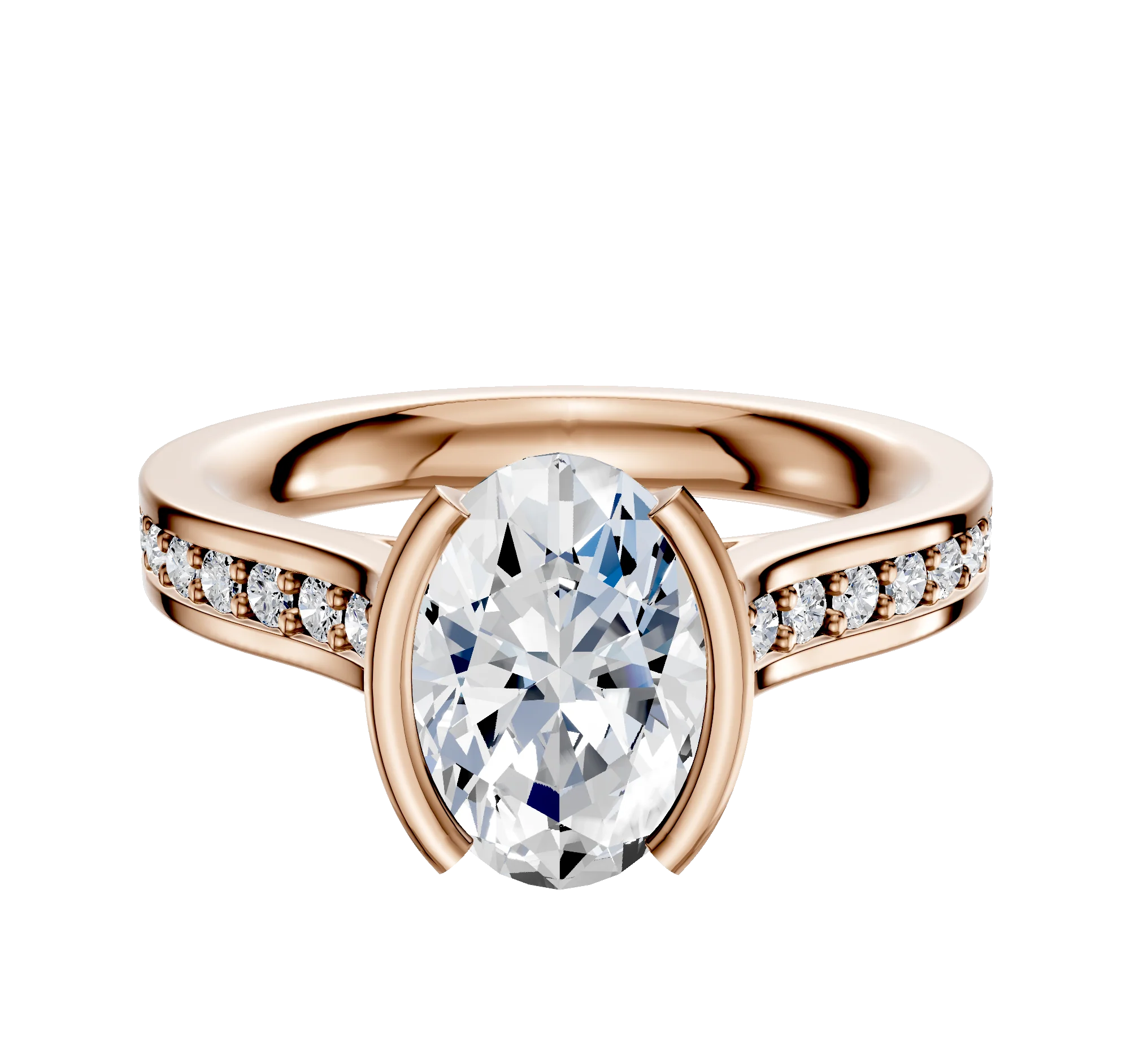 14K Rose Gold Bezel Half Bezel North/South Cathedral Flat 1-Row-Pave 2.5mm Engagement Ring
