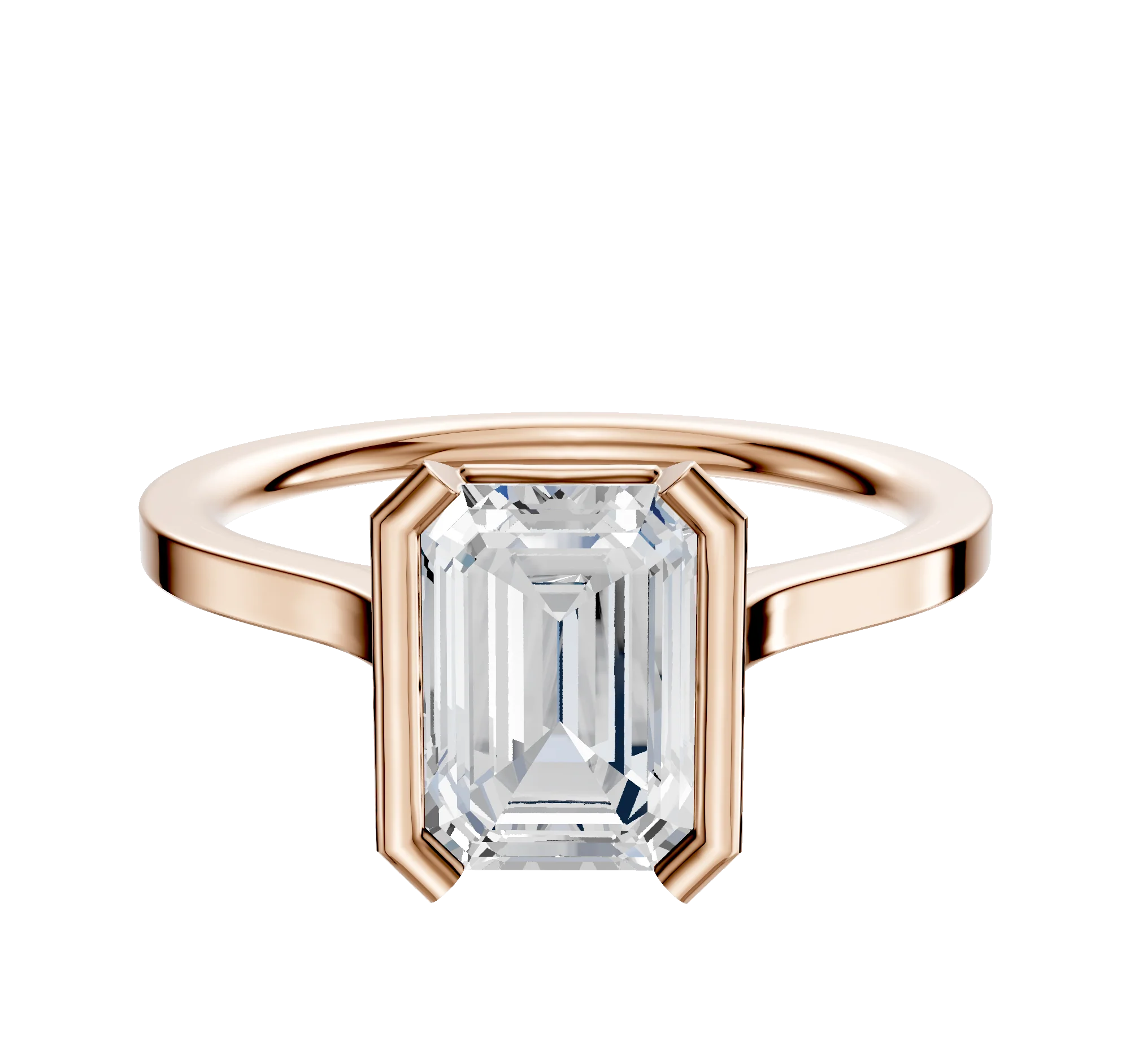 14K Rose Gold Bezel Half Bezel North/South Cathedral Flat 1.5mm Engagement Ring