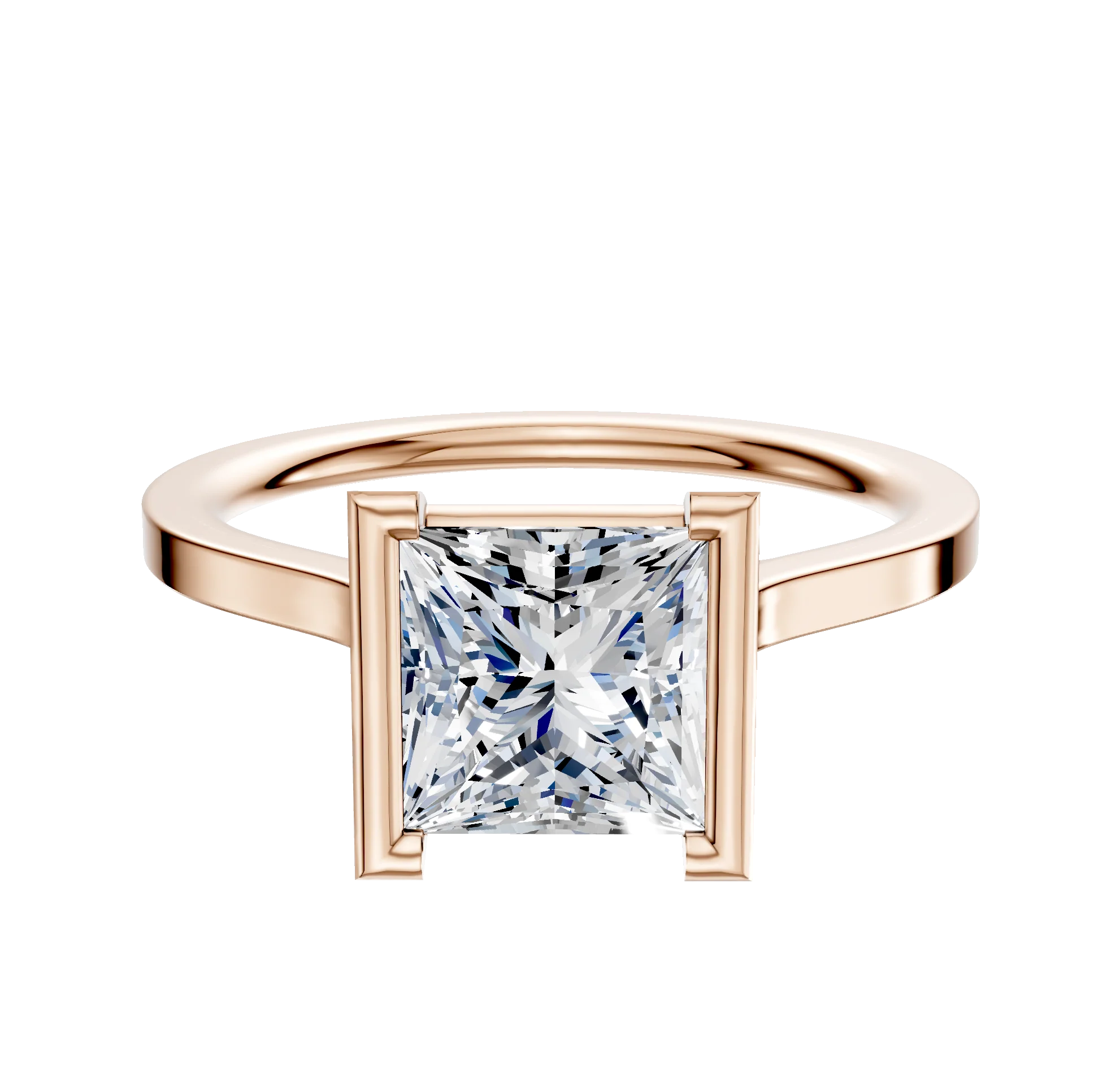 14K Rose Gold Bezel Half Bezel North/South Cathedral Flat 1.5mm Engagement Ring