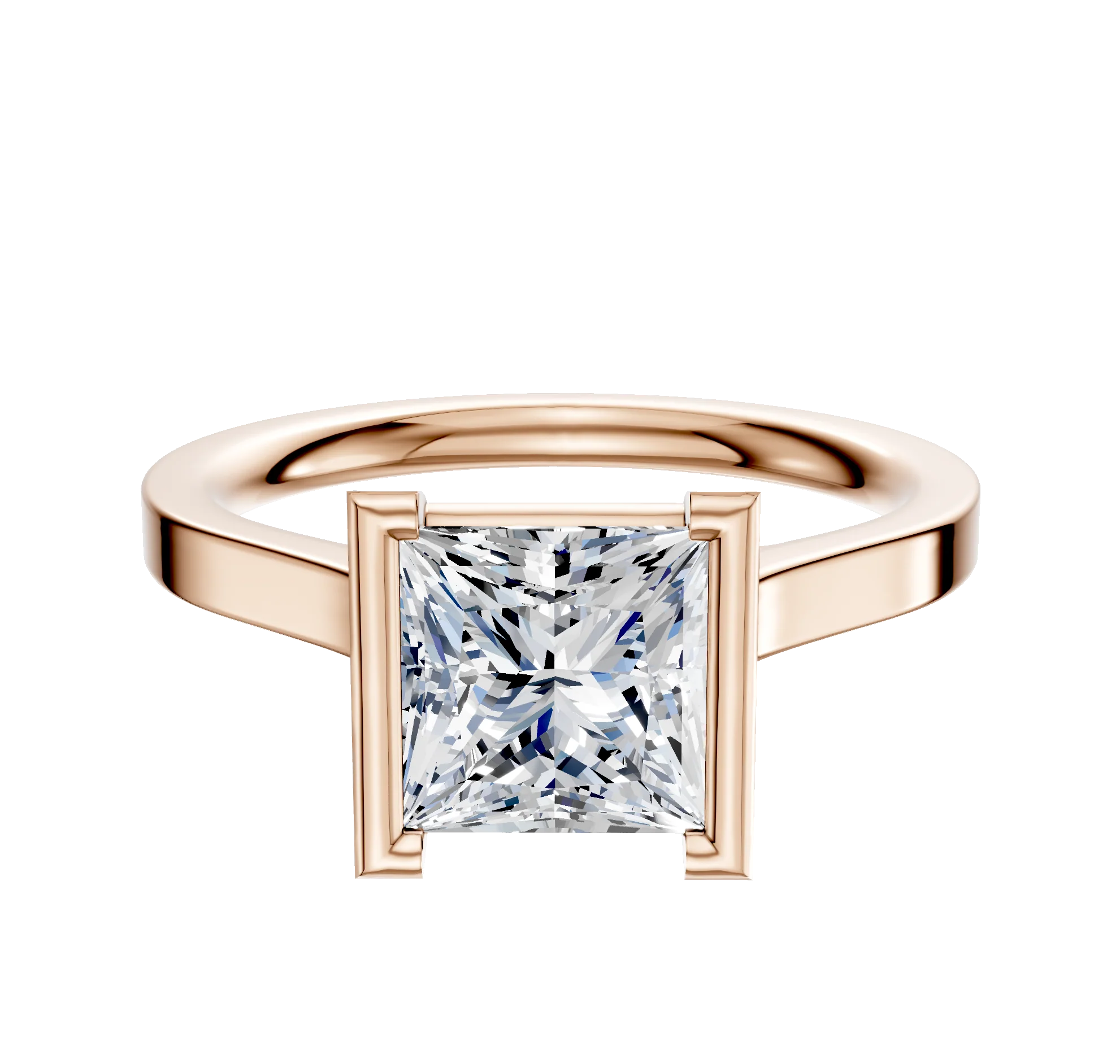 14K Rose Gold Bezel Half Bezel North/South Cathedral Flat 2.0mm Engagement Ring