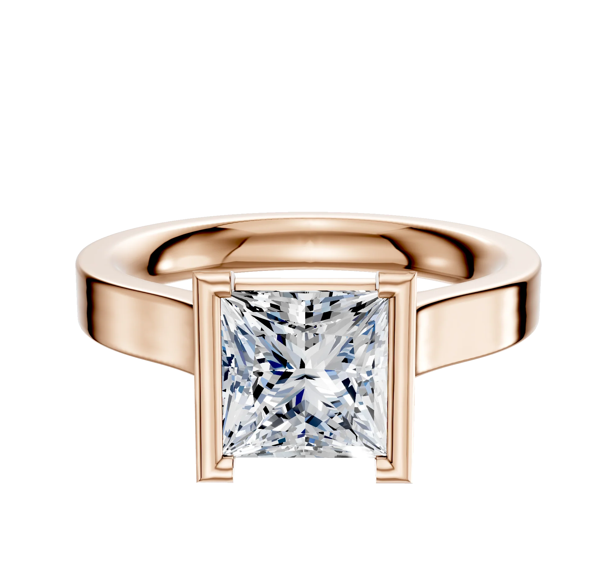 14K Rose Gold Bezel Half Bezel North/South Cathedral Flat 3.0mm Engagement Ring