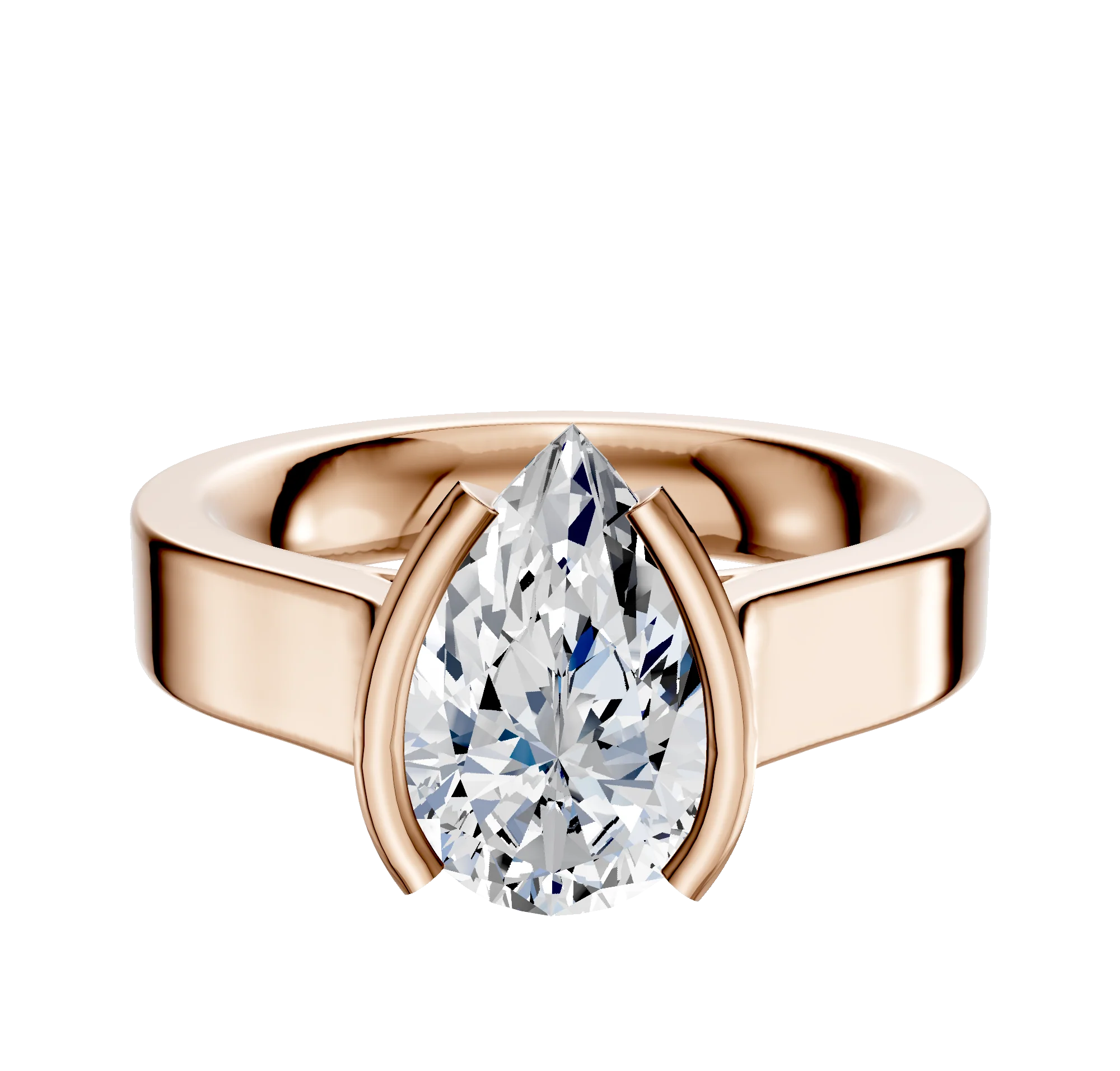 14K Rose Gold Bezel Half Bezel North/South Cathedral Flat 4.0mm Engagement Ring