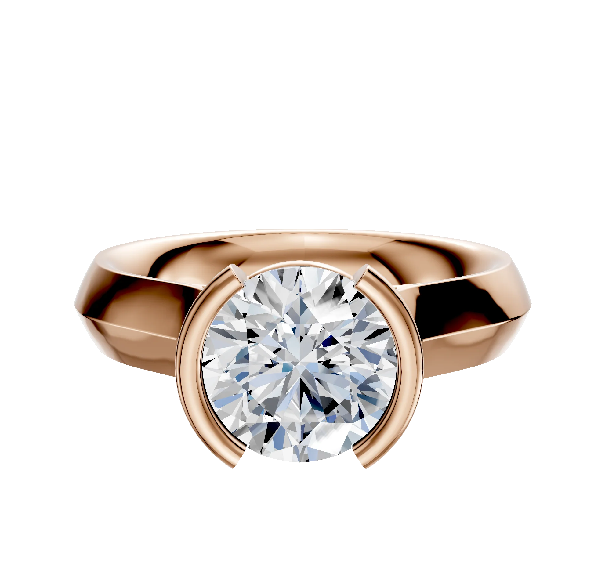 14K Rose Gold Bezel Half Bezel North/South Cathedral Knife Edge 4.0mm Engagement Ring