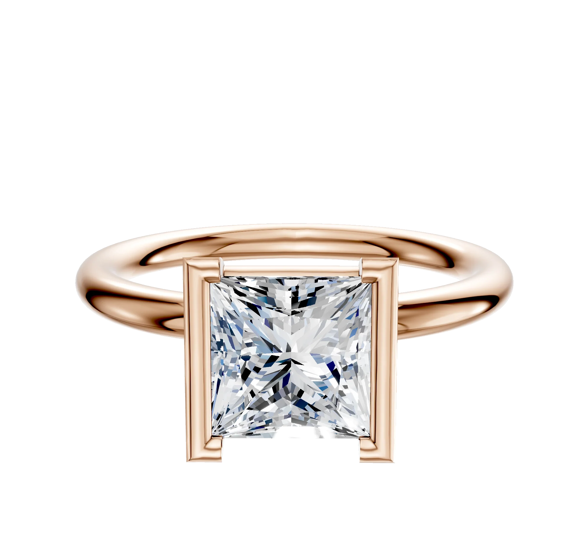 14K Rose Gold Bezel Half Bezel North/South Classic Dome 2.0mm Engagement Ring