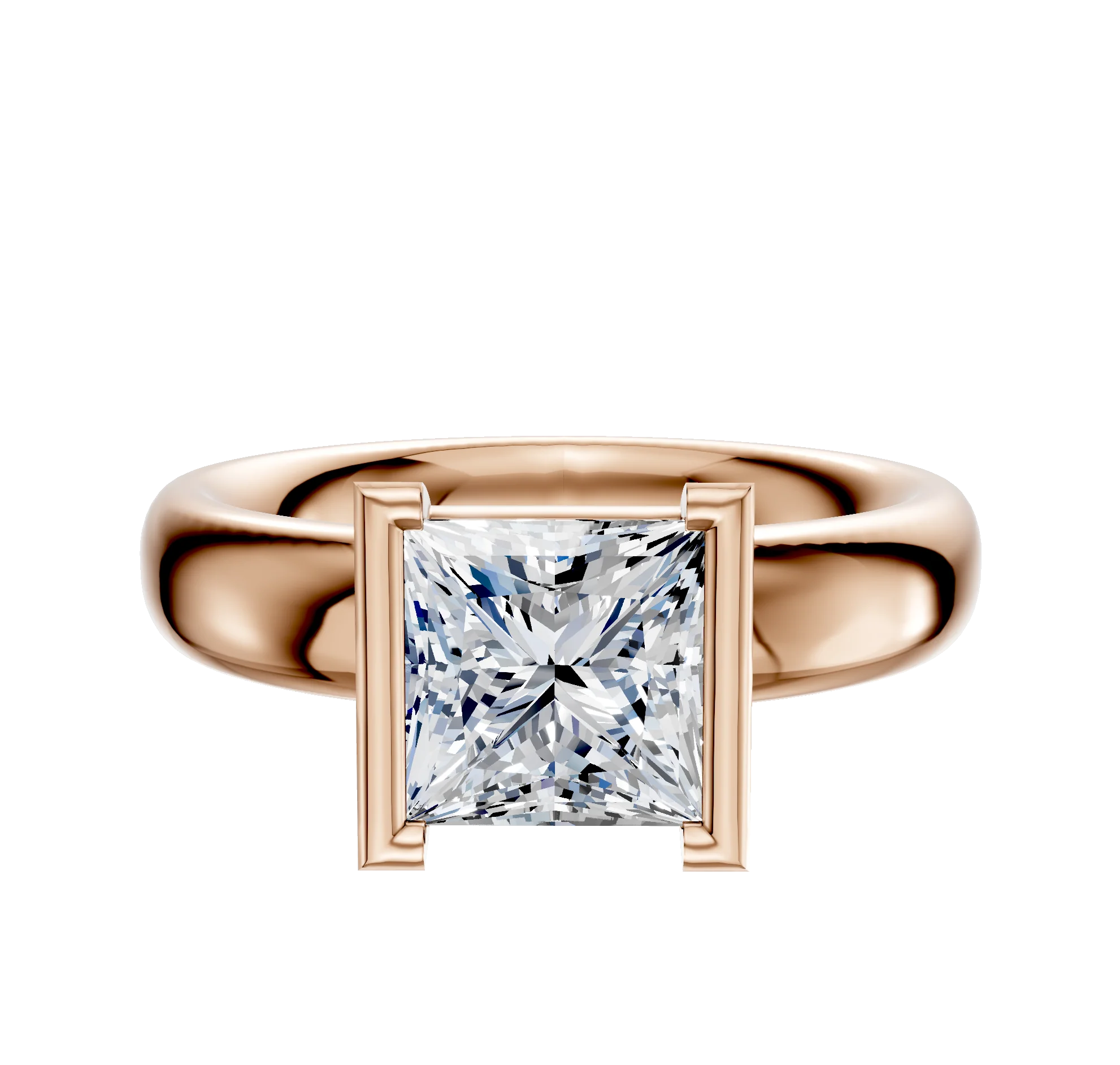 14K Rose Gold Bezel Half Bezel North/South Classic Dome 4.0mm Engagement Ring
