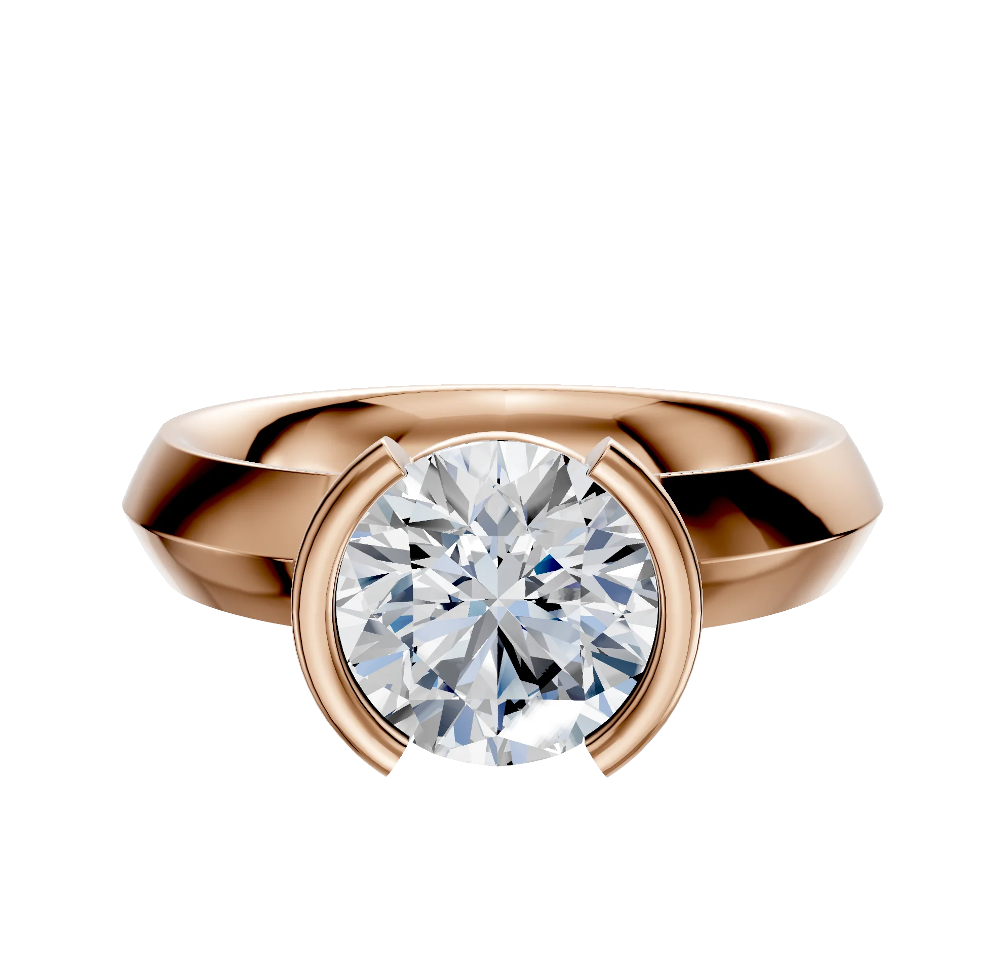 14K Rose Gold Bezel Half Bezel North/South Classic Knife Edge 4.0mm Engagement Ring
