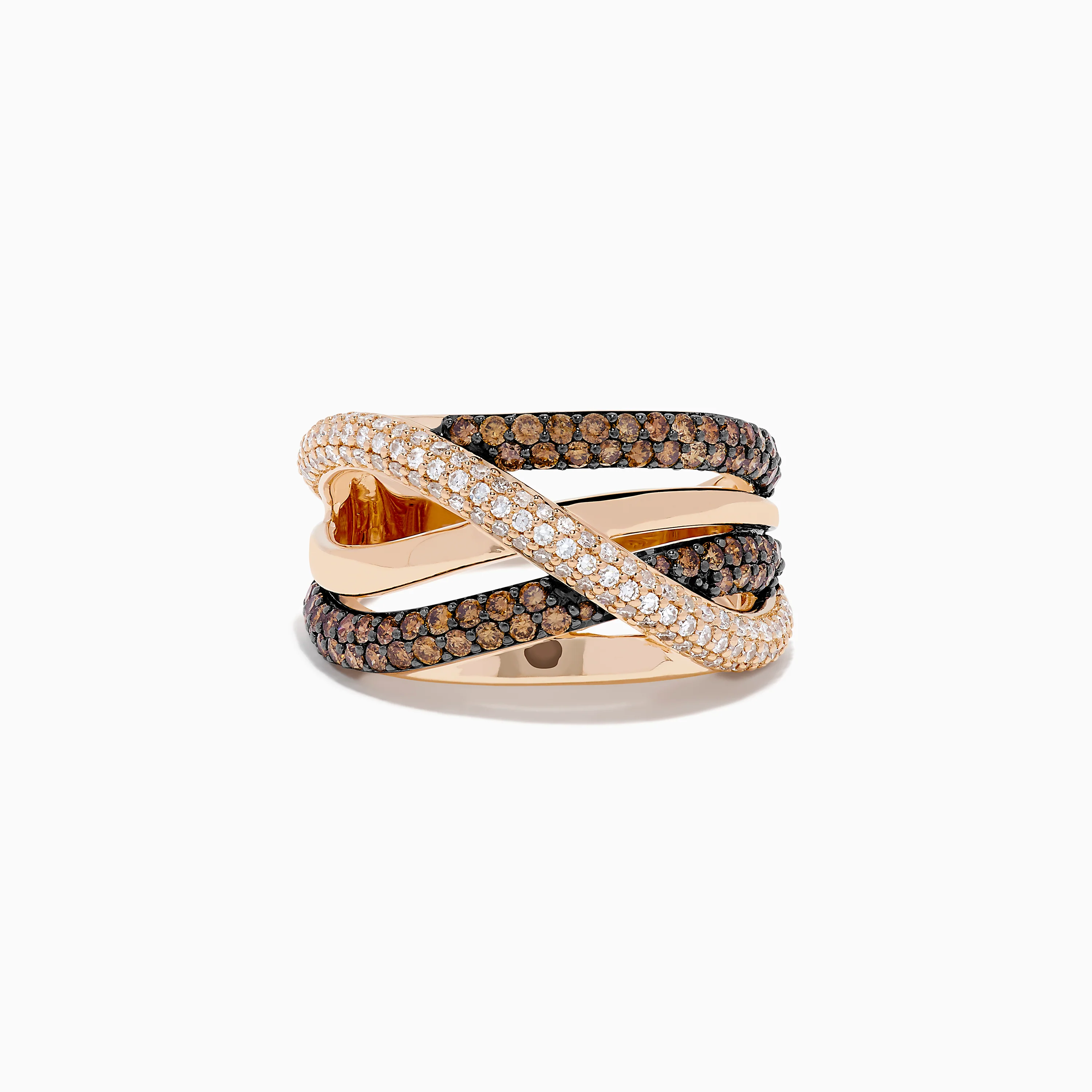 14K Rose Gold Brown and White Diamond Crossover Ring