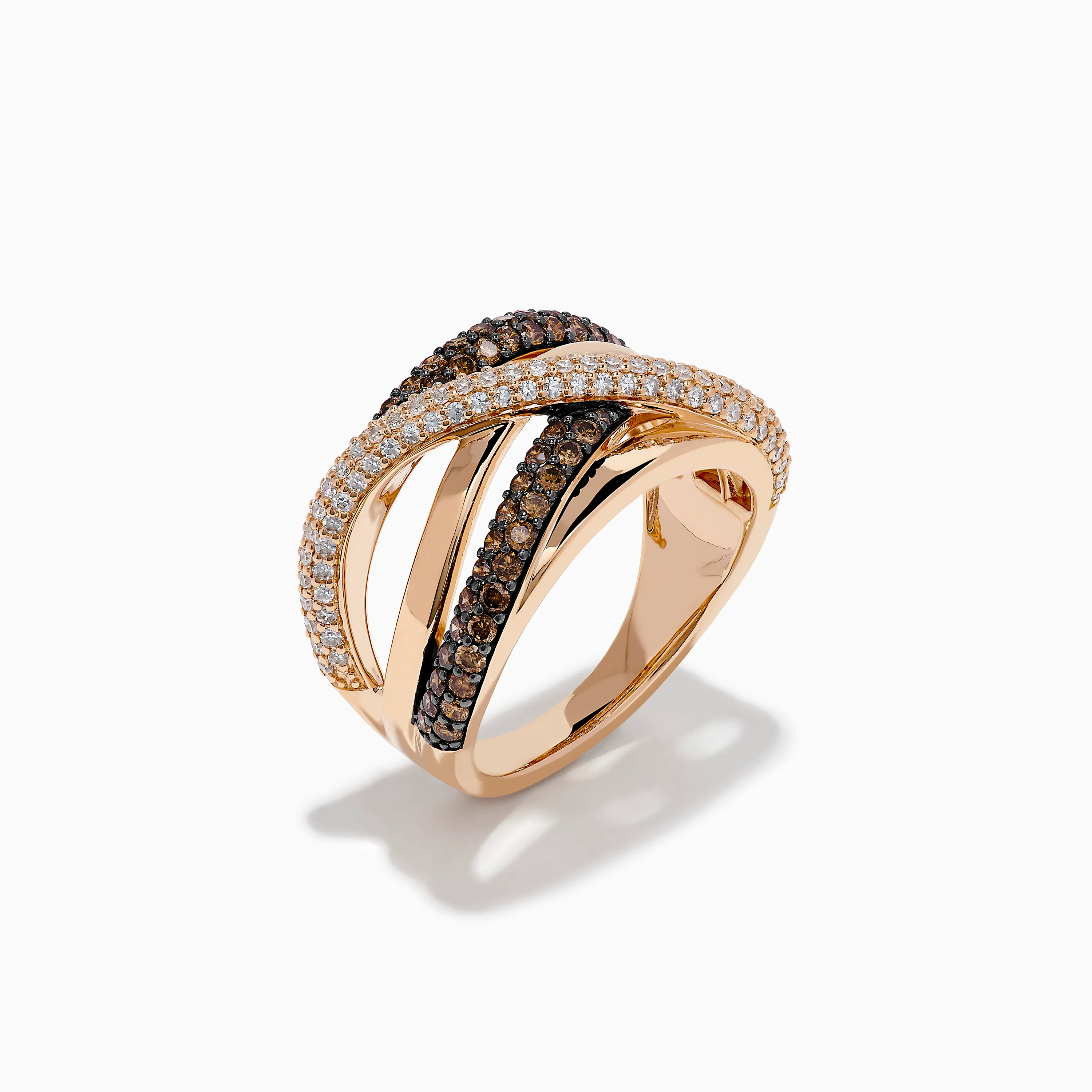14K Rose Gold Brown and White Diamond Crossover Ring - Image 4