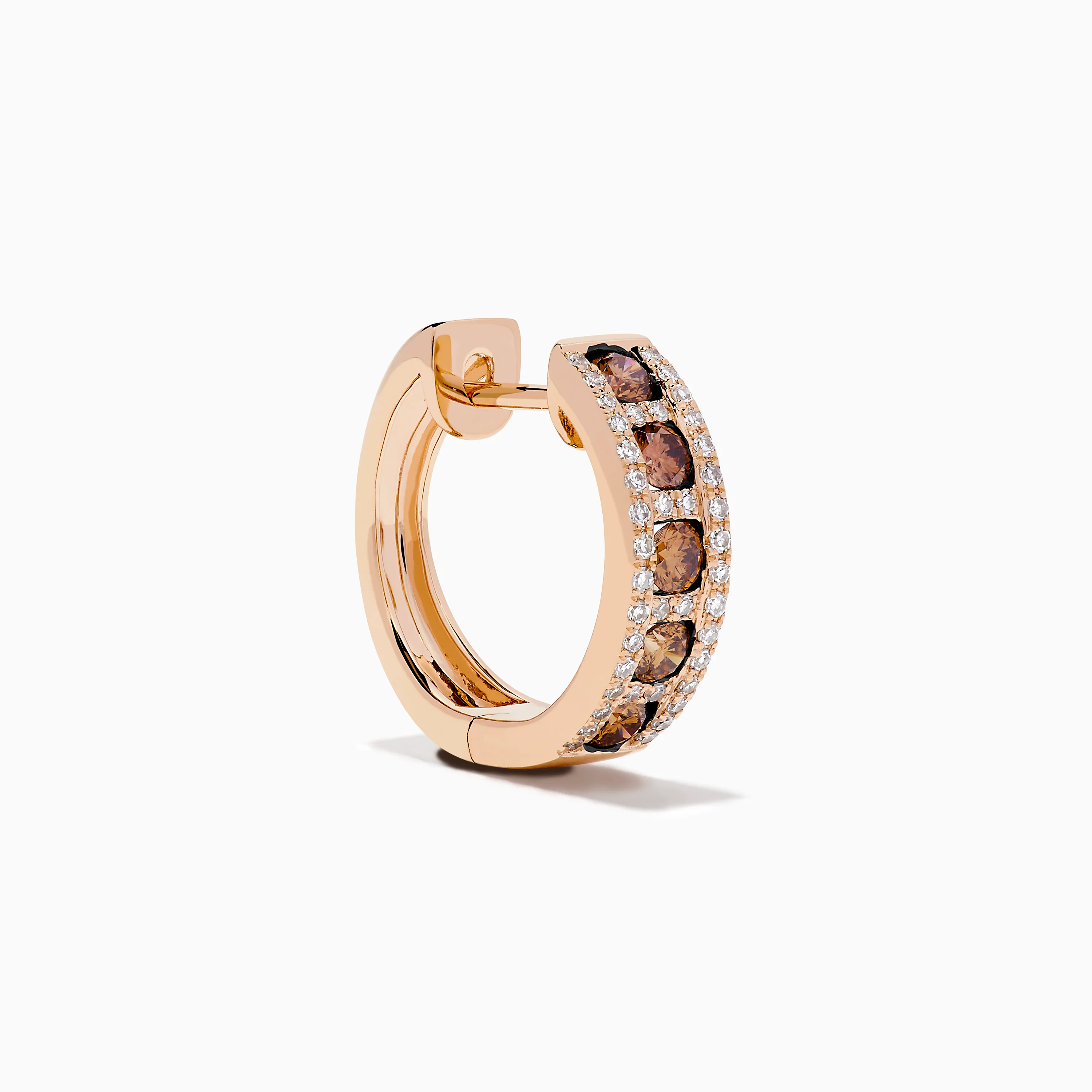 14K Rose Gold Brown and White Diamond Hoop Earrings - Image 3