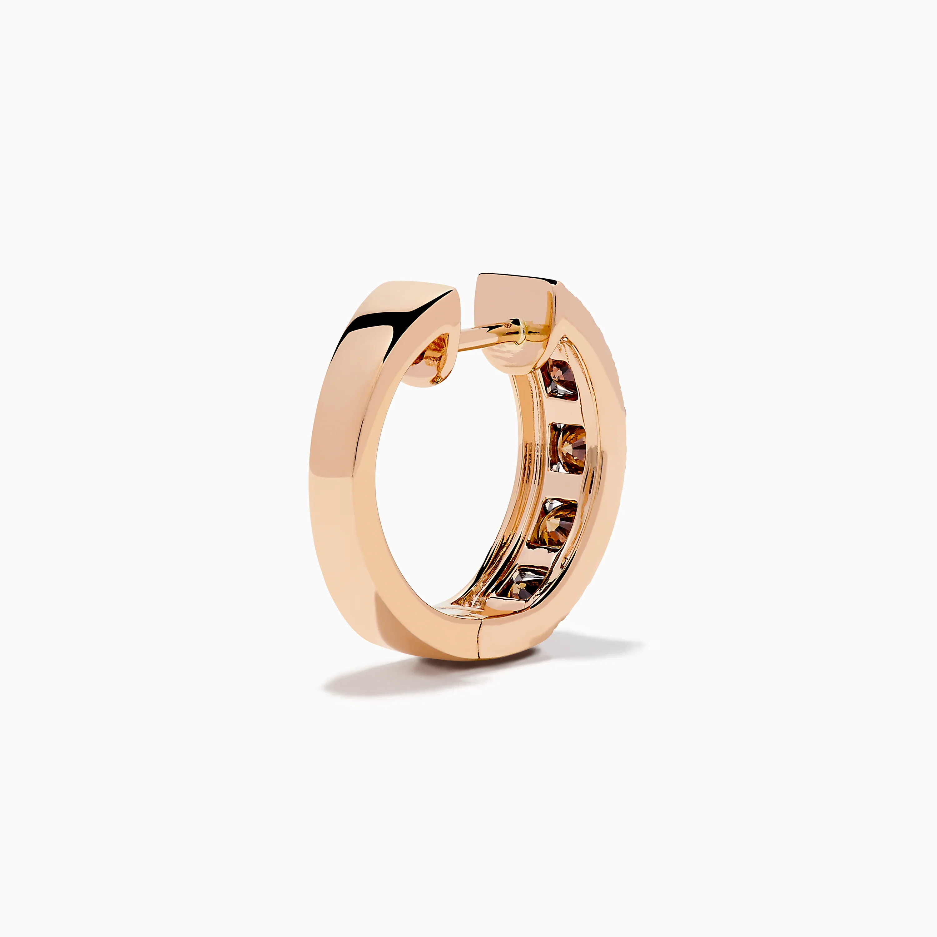 14K Rose Gold Brown and White Diamond Hoop Earrings - Image 4