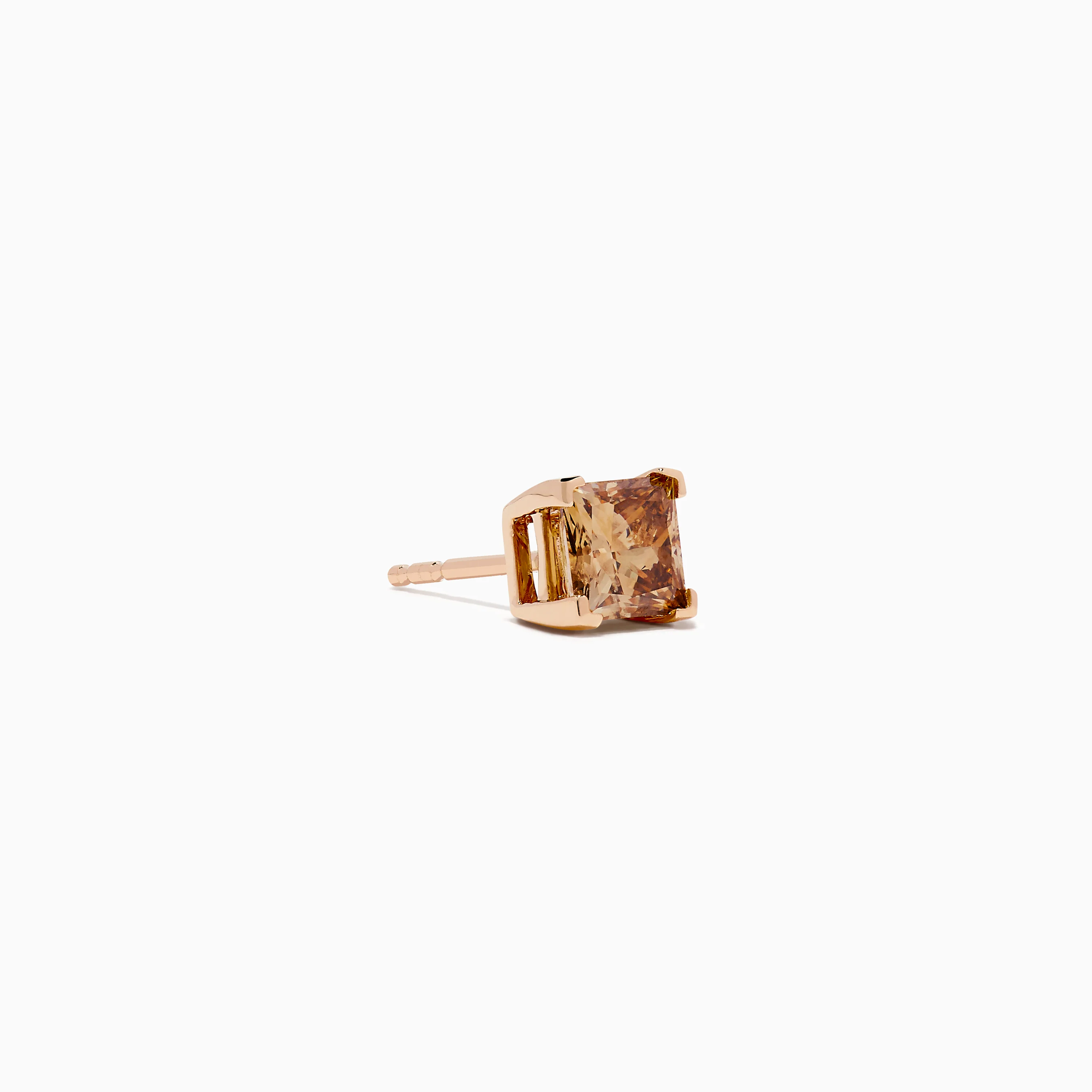 14K Rose Gold Brown Square Cut Diamond Stud Earrings - Image 3