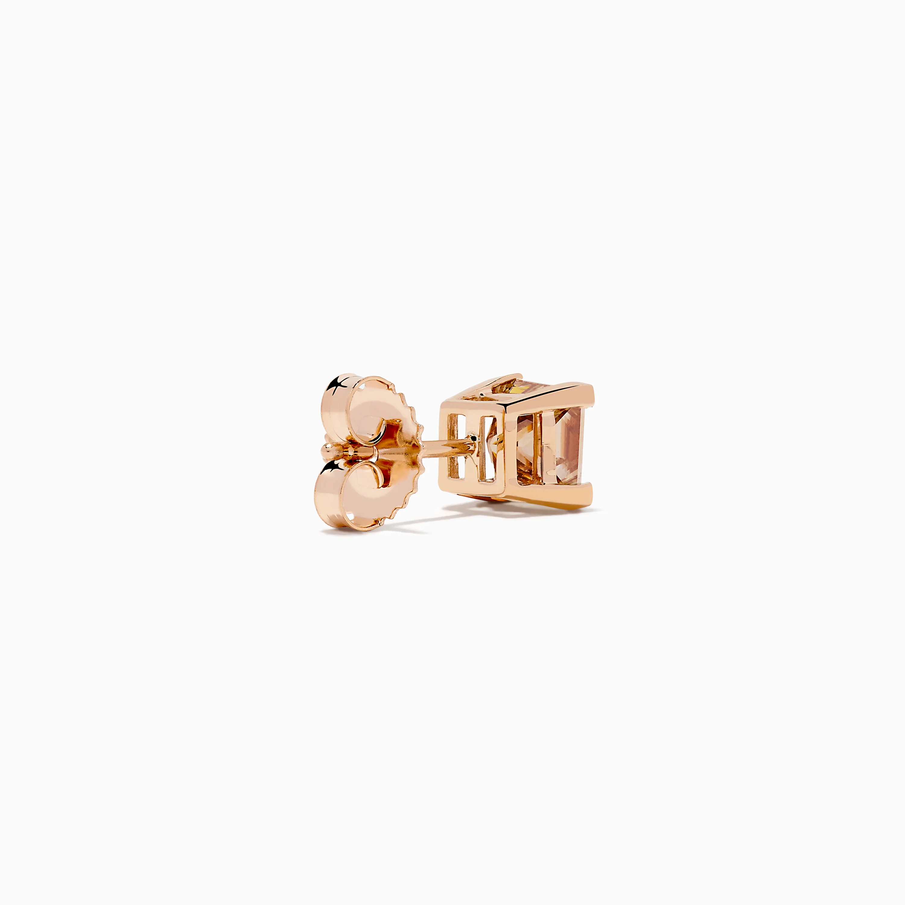 14K Rose Gold Brown Square Cut Diamond Stud Earrings - Image 4