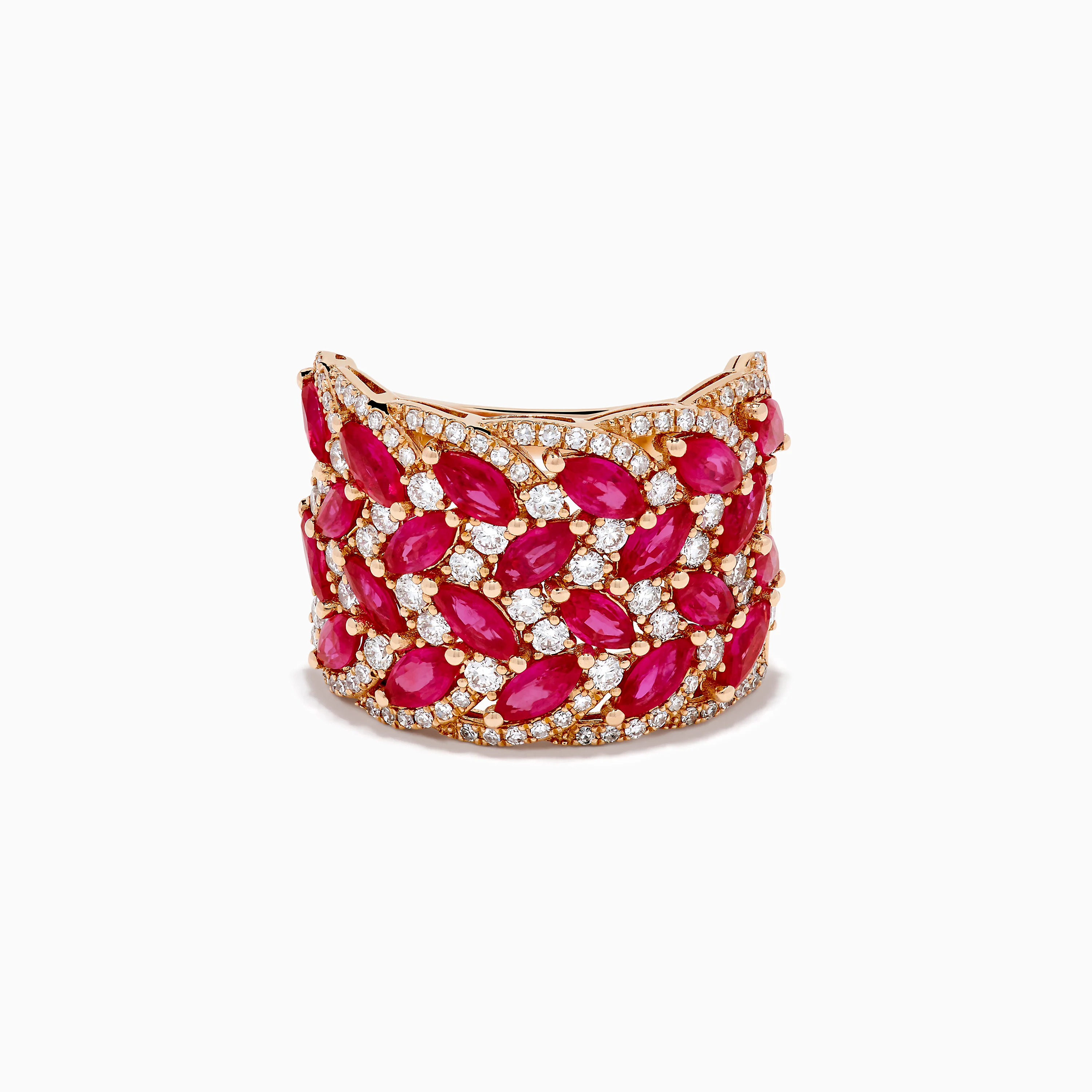 14K Rose Gold Marquise Ruby and Diamond Leaf Statement Ring
