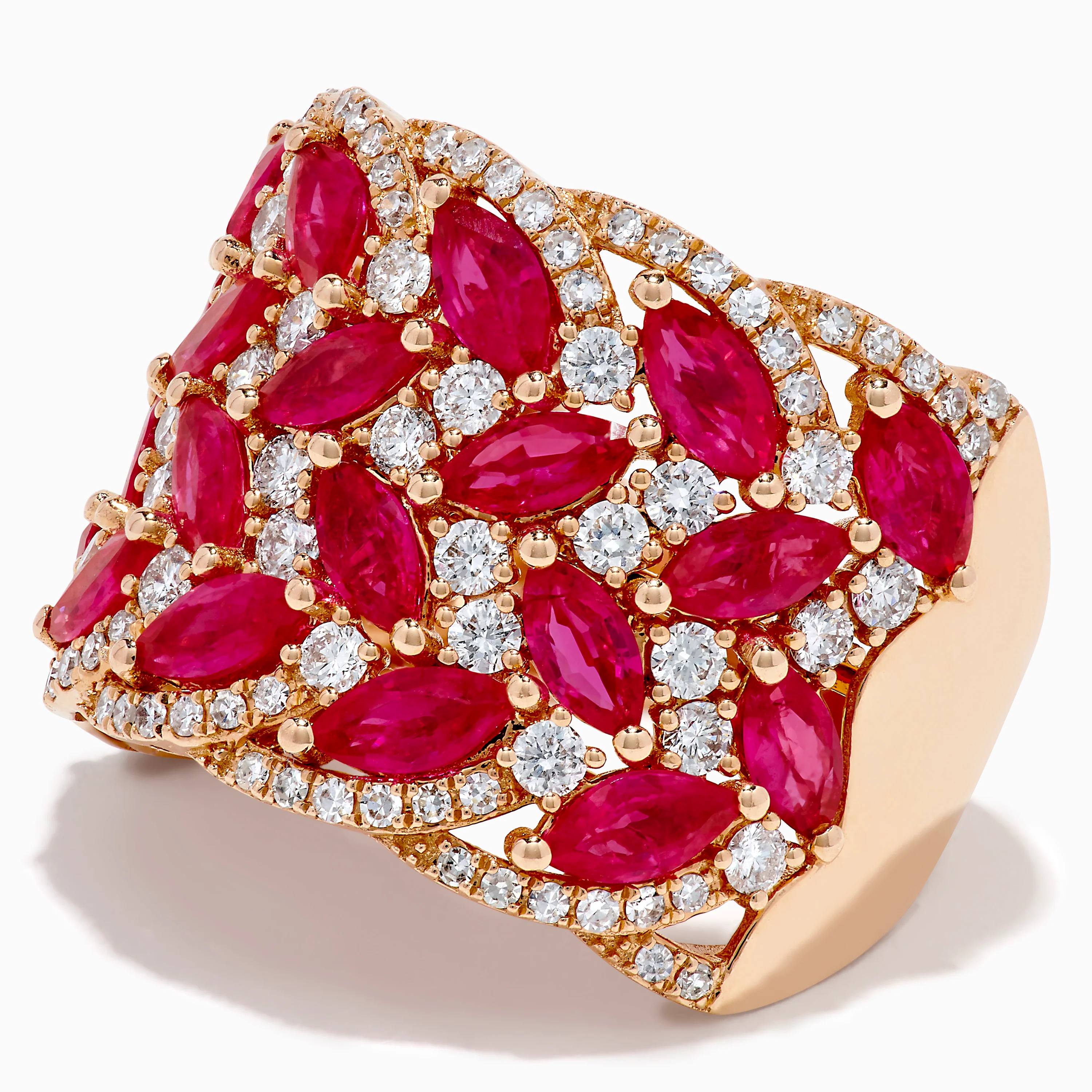 14K Rose Gold Marquise Ruby and Diamond Leaf Statement Ring - Image 2