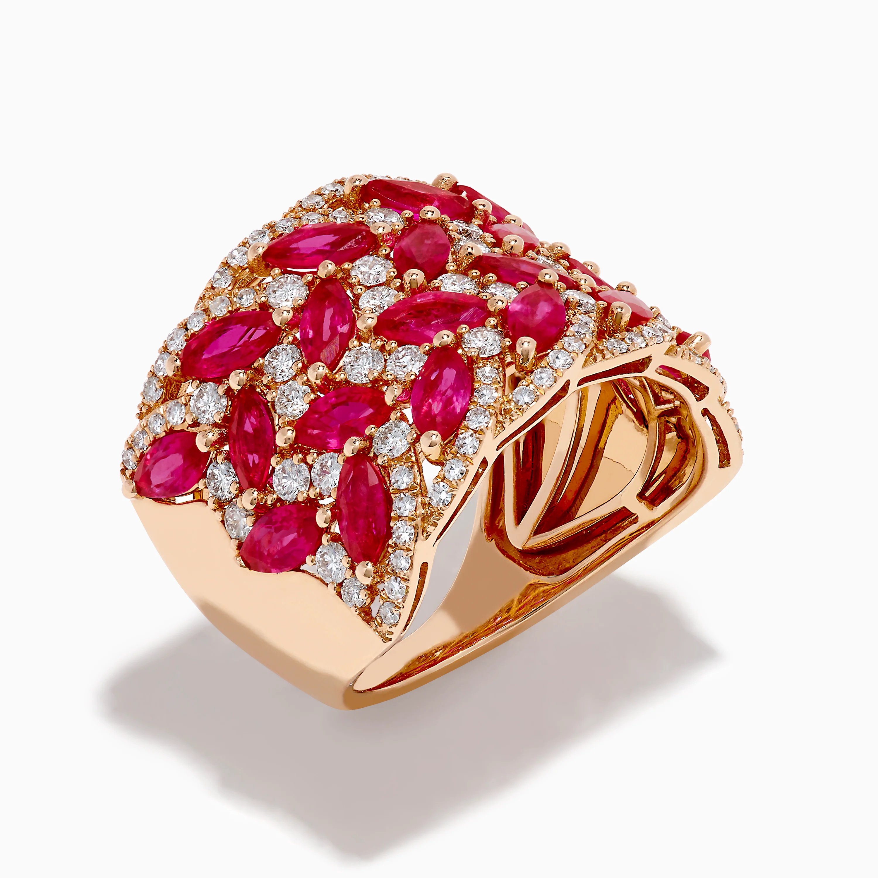 14K Rose Gold Marquise Ruby and Diamond Leaf Statement Ring - Image 4