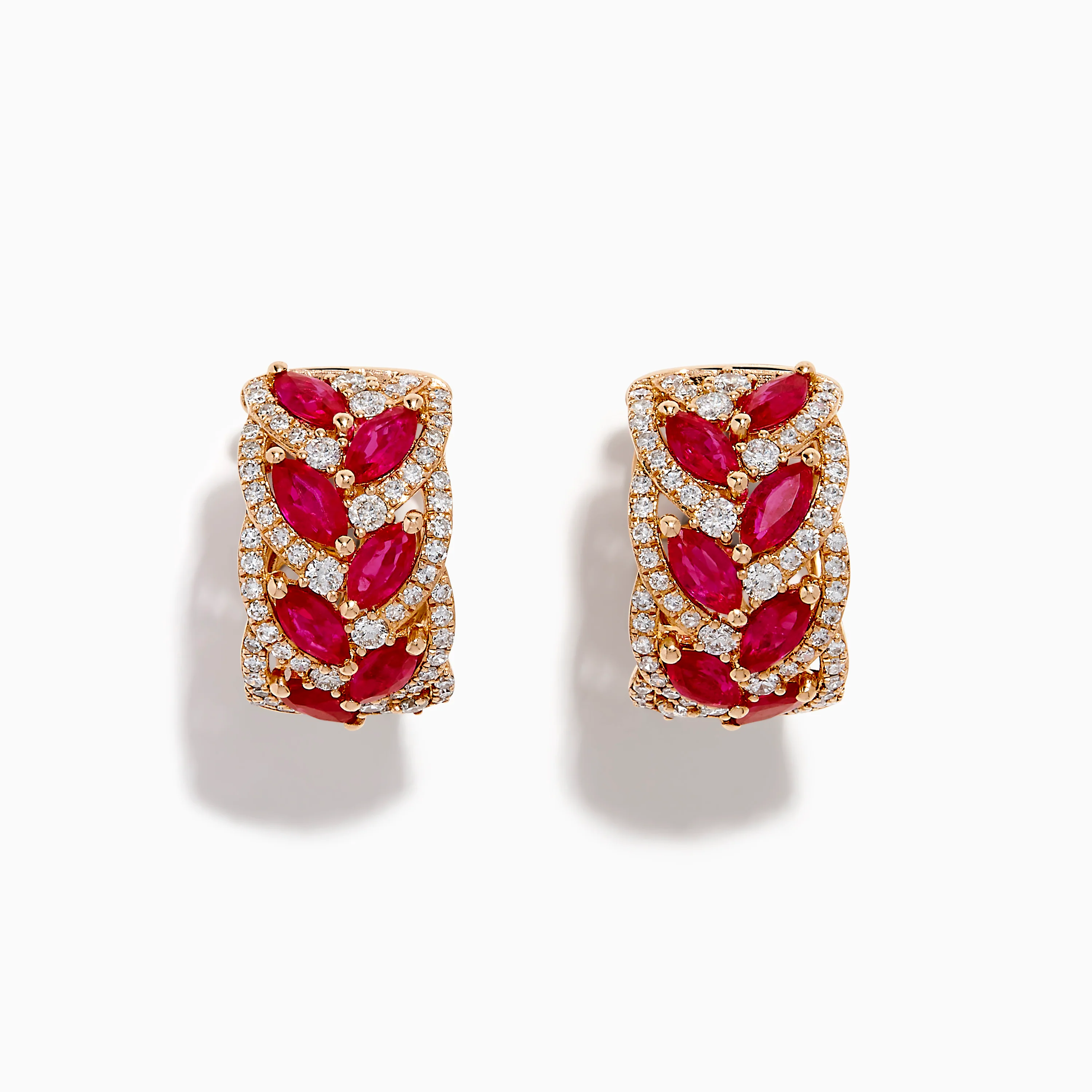 14K Rose Gold Marquise Ruby and Diamond Leaf Earrings