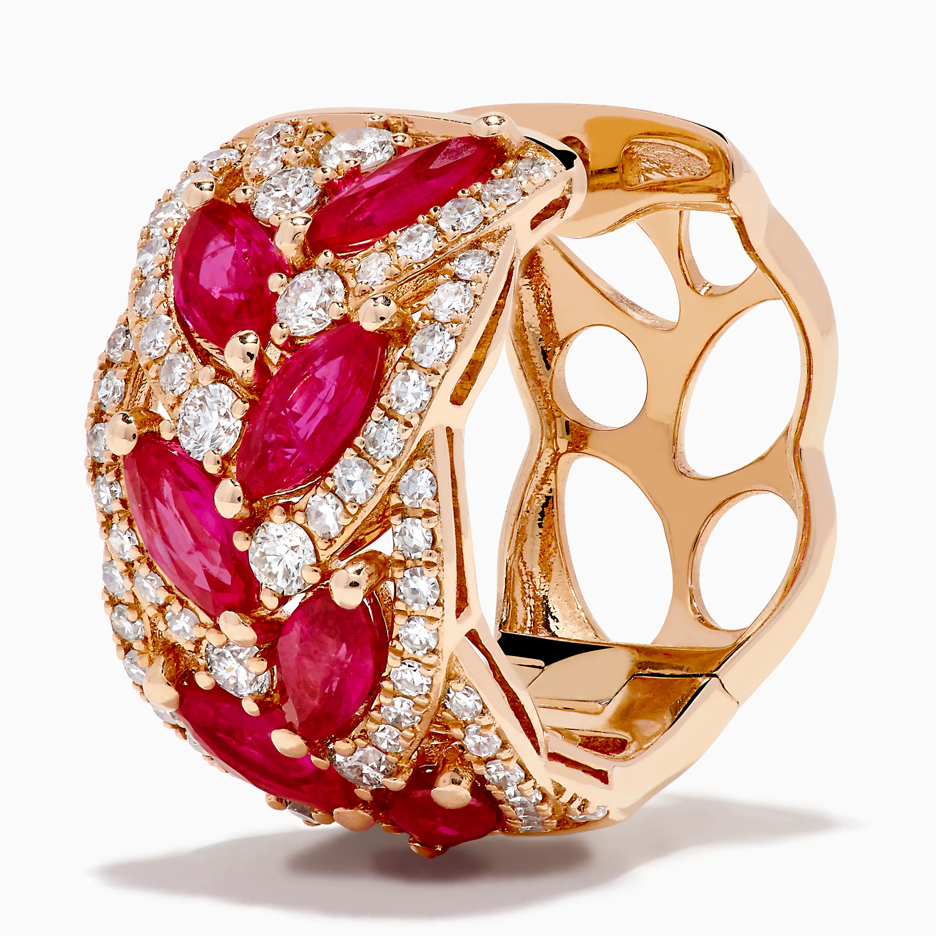 14K Rose Gold Marquise Ruby and Diamond Leaf Earrings - Image 2