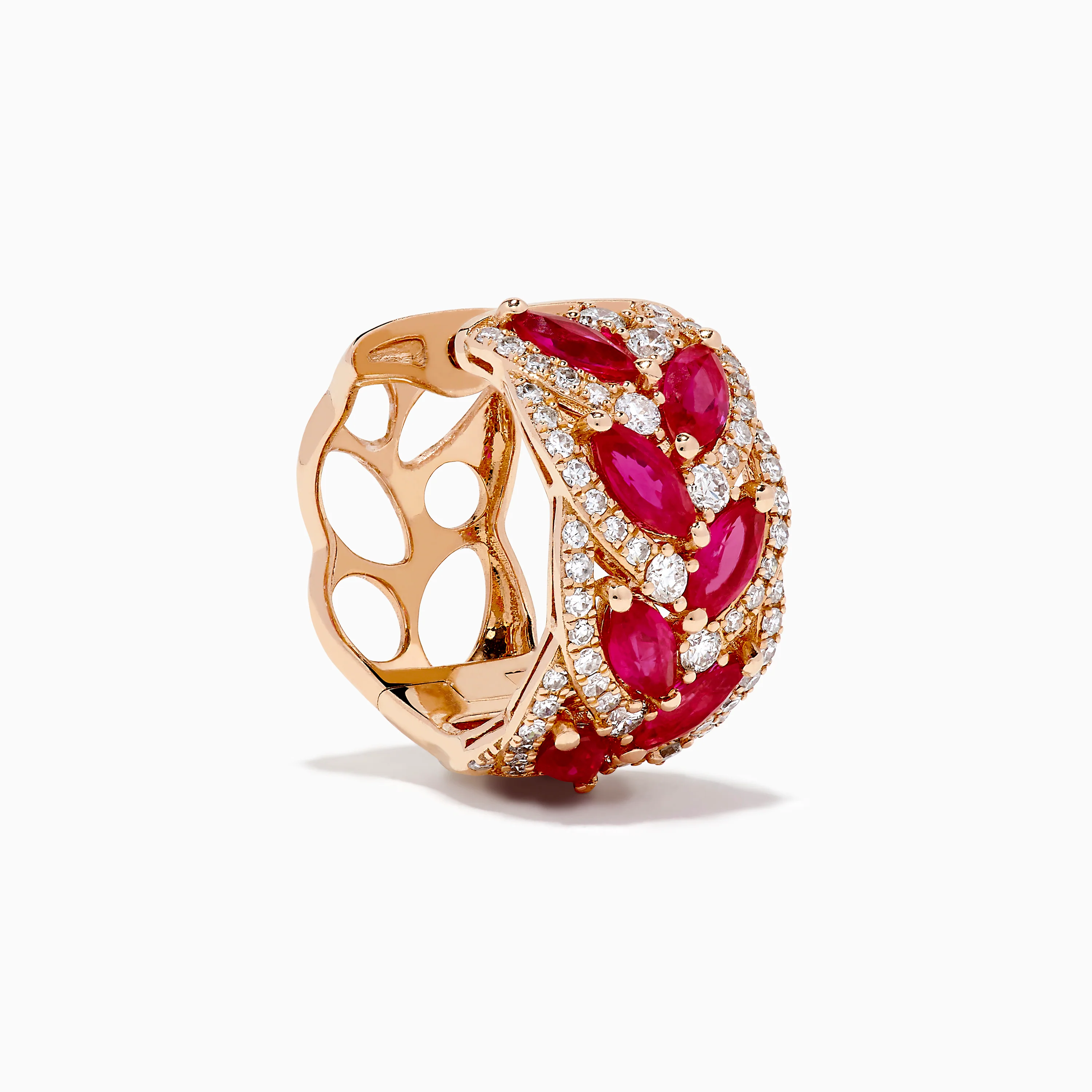 14K Rose Gold Marquise Ruby and Diamond Leaf Earrings - Image 3